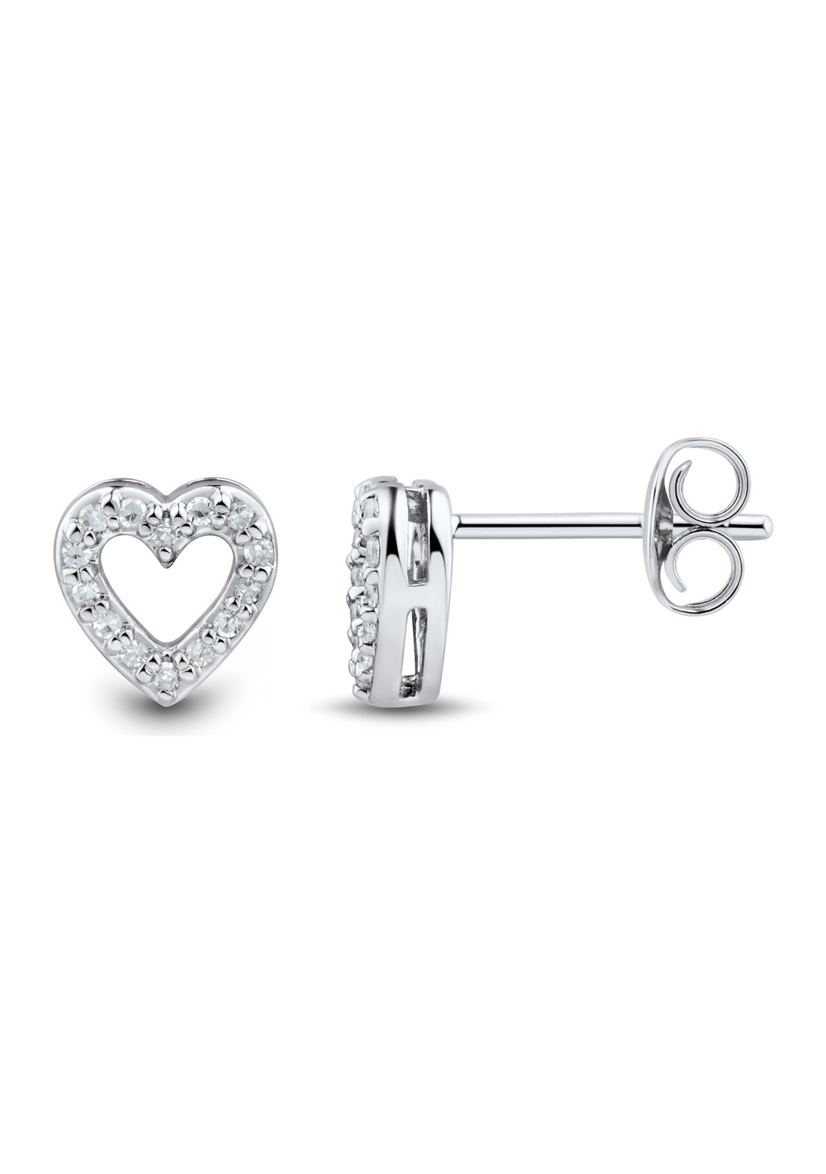 1/10 ct. t.w. Diamond Heart Earrings in 10K White Gold