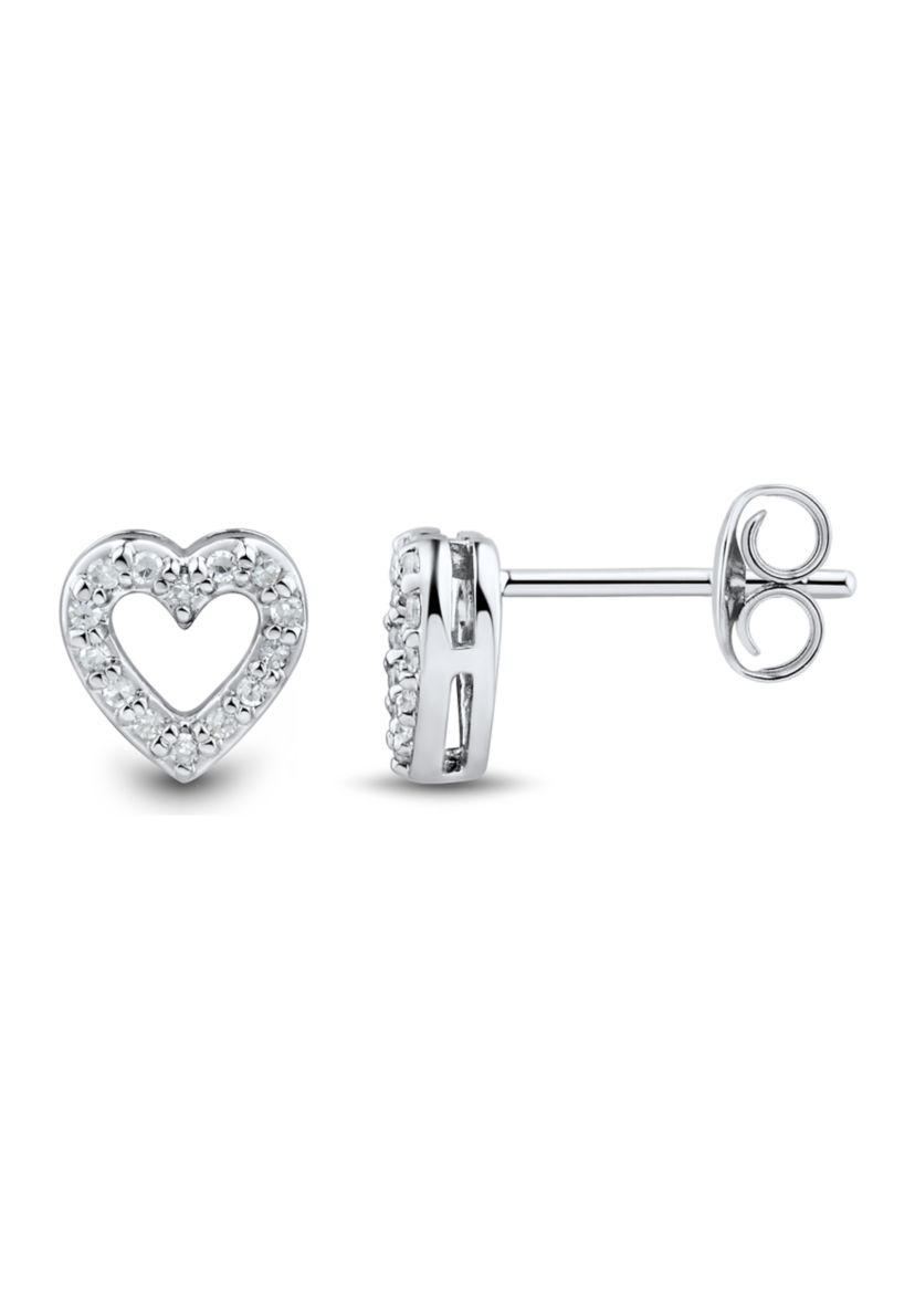 1/10 ct. t.w. Diamond Heart Earrings in 10K White Gold