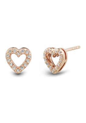 Belk Co 1 10 Ct T W Diamond Heart Earrings In 10k Pink Gold Belk