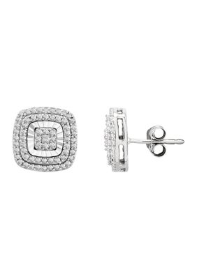 Belk & Co 1/2 Ct. T.w. Diamond Square Stud Earrings In Sterling Silver