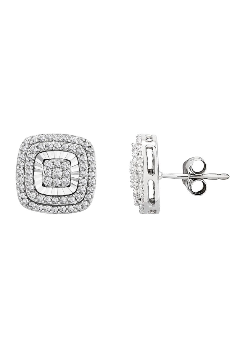 1/2 ct. t.w. Diamond Square Stud Earrings in Sterling Silver