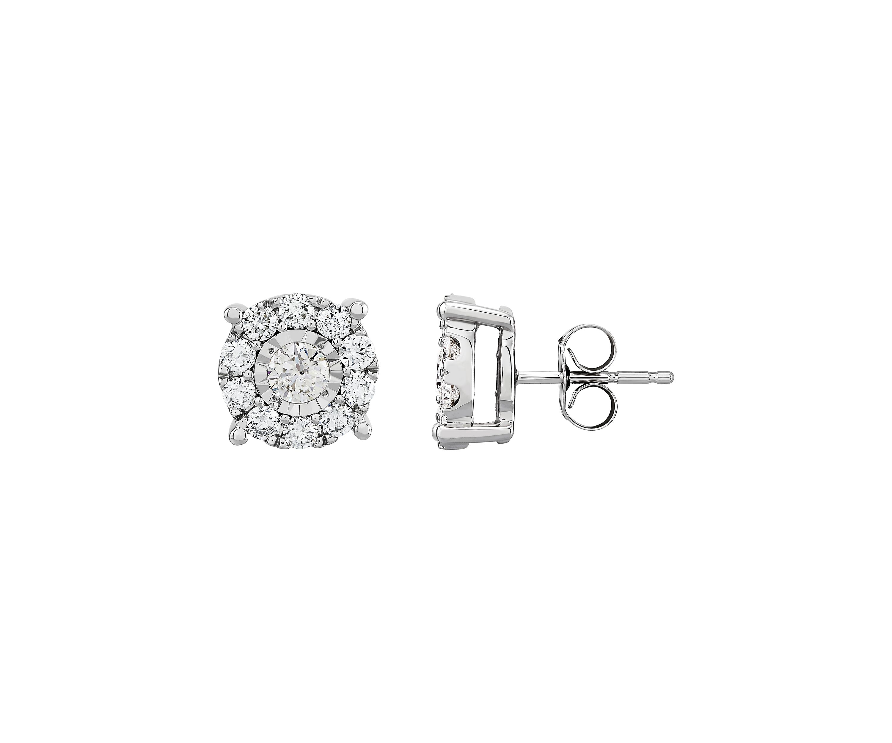 1 ct. t.w. Diamond Halo Stud Earrings in 14K White Gold