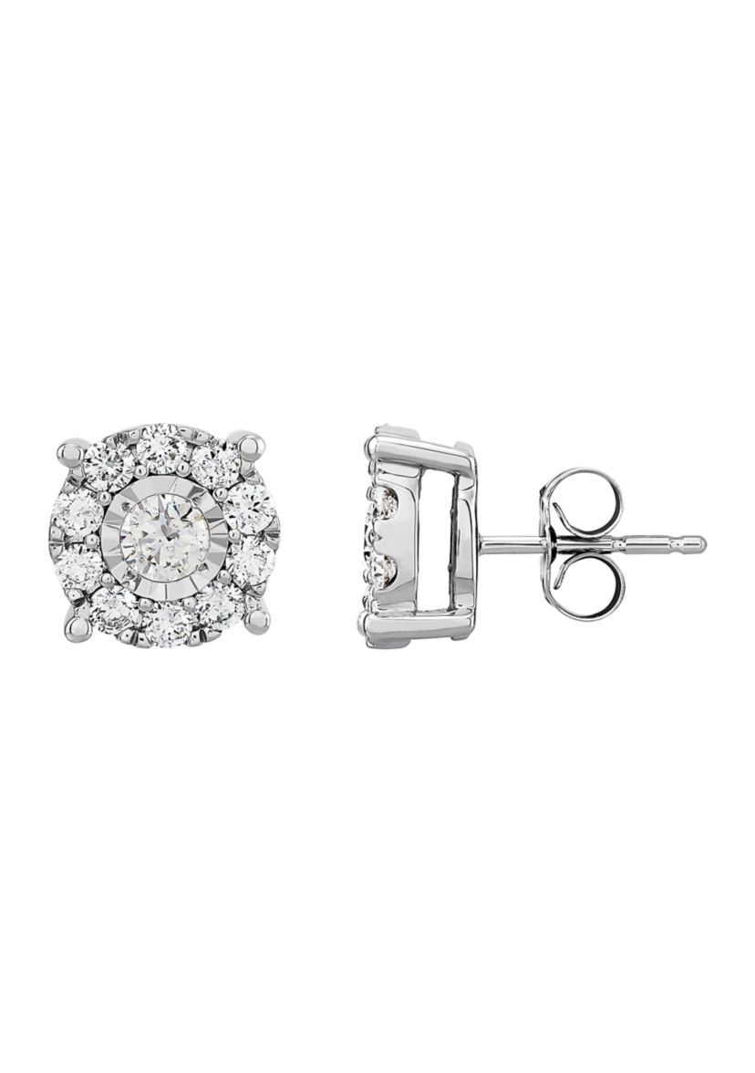 1 ct. t.w. Diamond Halo Stud Earrings in 14K White Gold