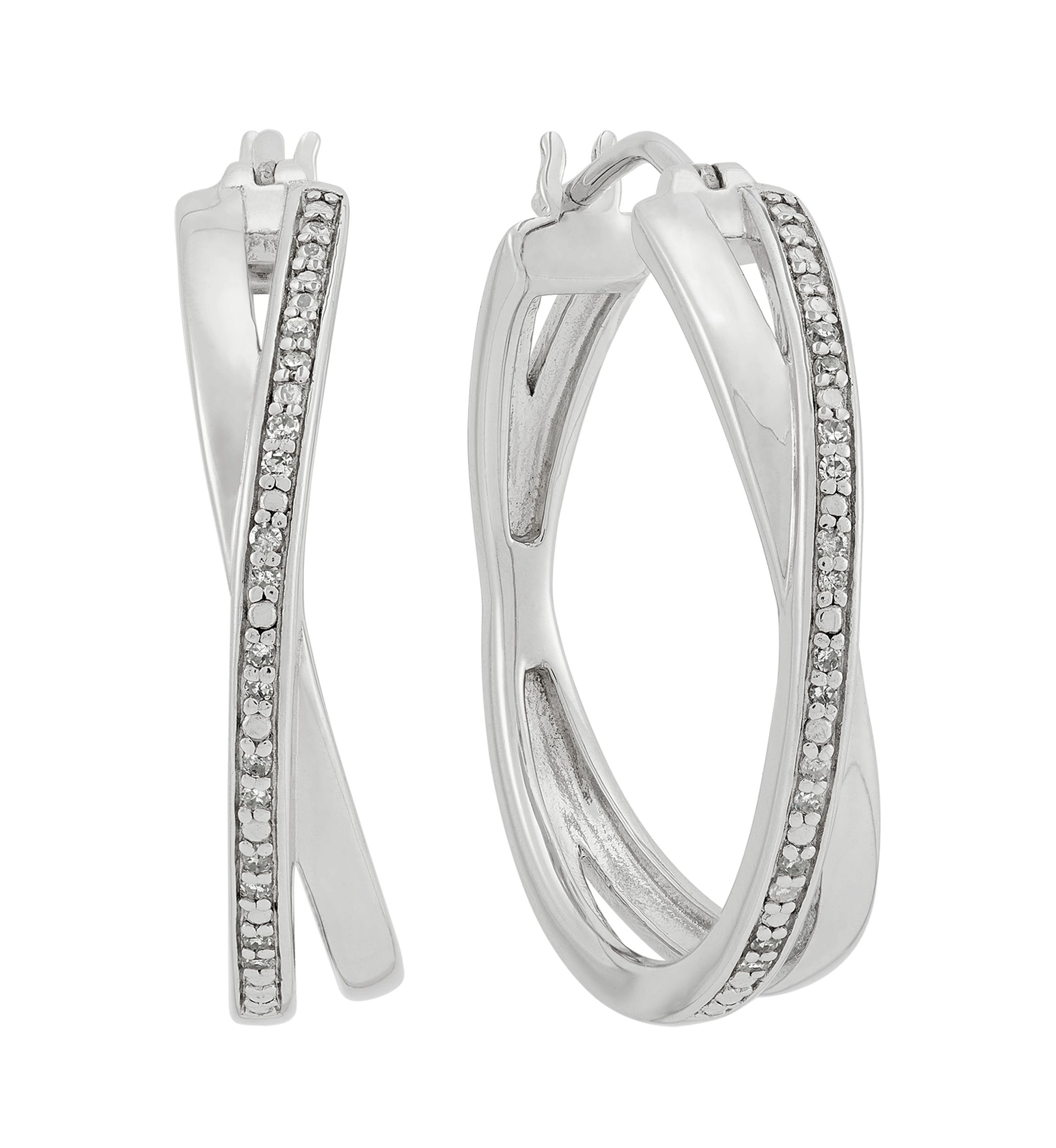 1/10 ct. t.w. Diamond Hoop Earrings in Sterling Silver and 3K White Gold
