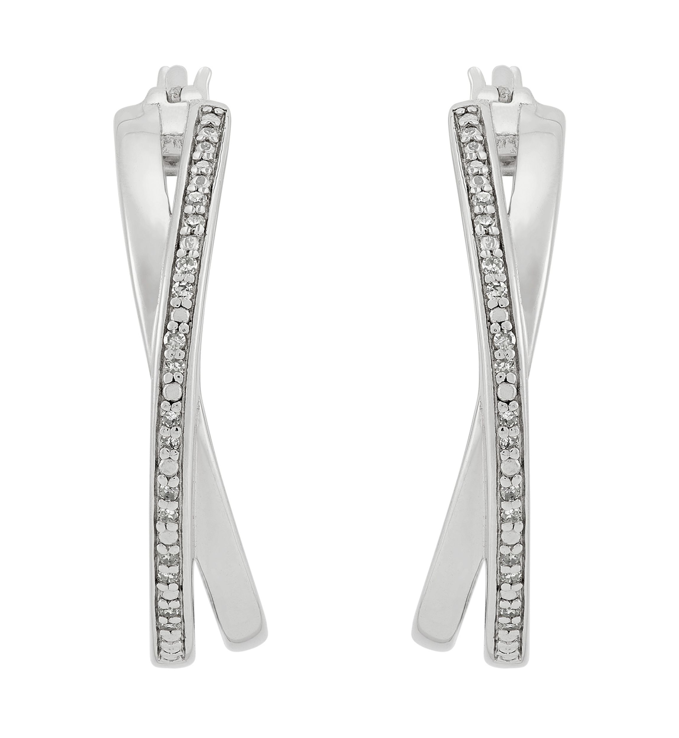 1/10 ct. t.w. Diamond Hoop Earrings in Sterling Silver and 3K White Gold