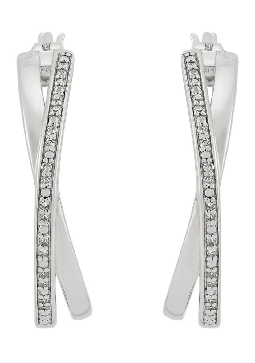 1/10 ct. t.w. Diamond Hoop Earrings in Sterling Silver and 3K White Gold