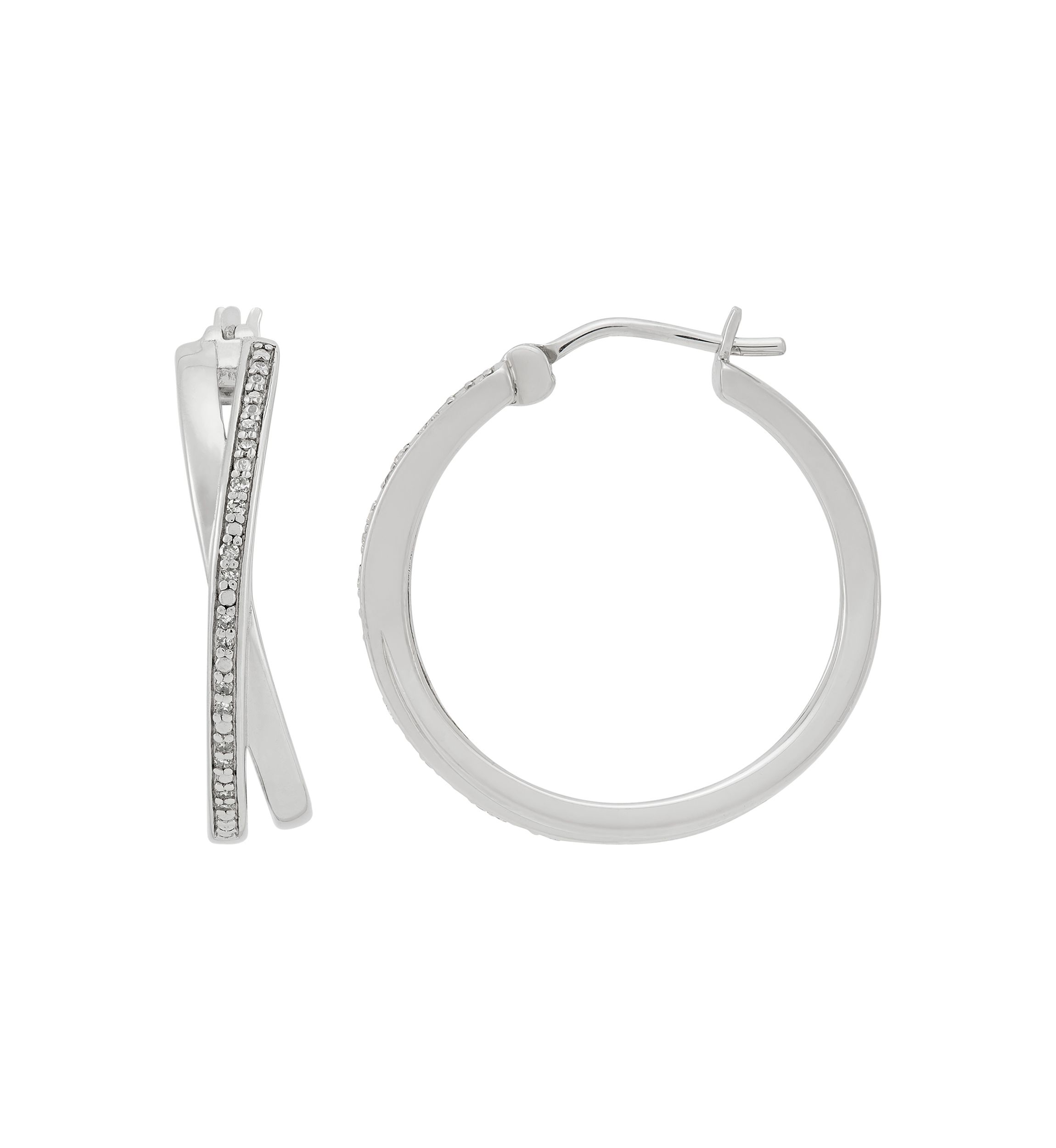 1/10 ct. t.w. Diamond Hoop Earrings in Sterling Silver and 3K White Gold