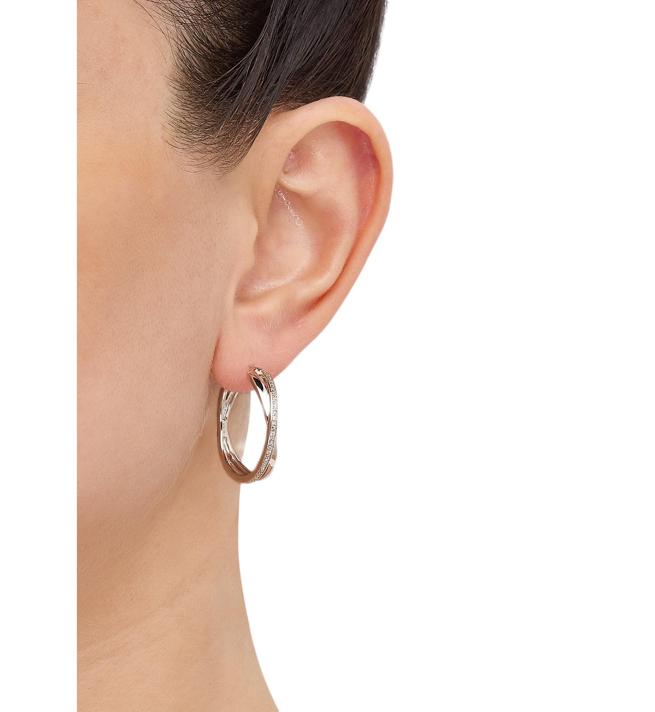 1/10 ct. t.w. Diamond Hoop Earrings in Sterling Silver and 3K White Gold