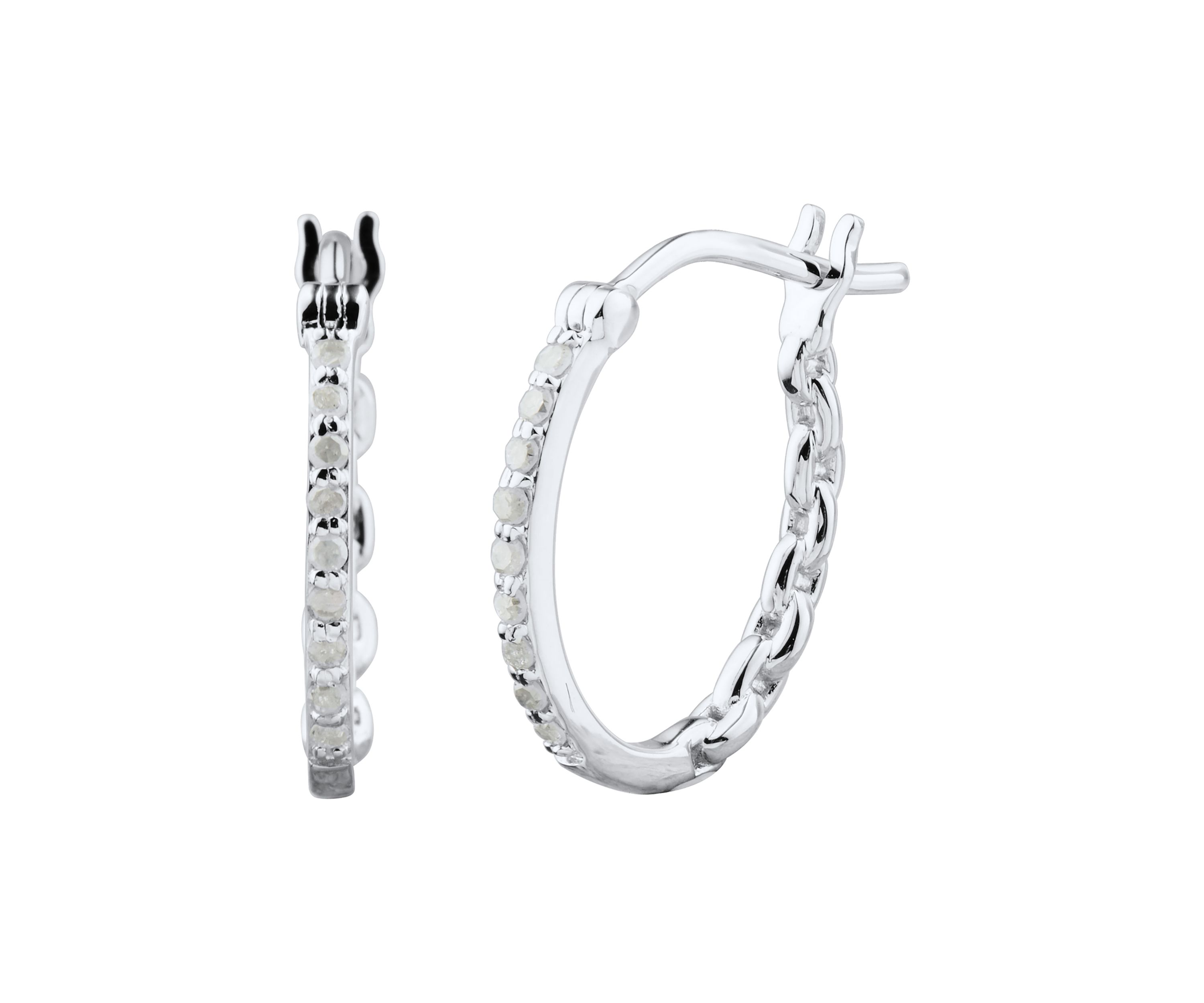 1/10 ct. t.w. Diamond Hoop Earrings in Sterling Silver and 3K White Gold