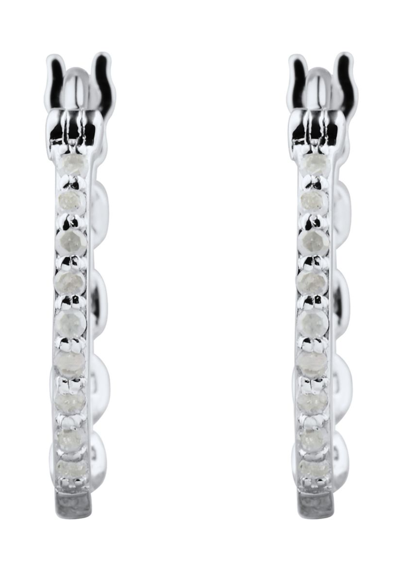 1/10 ct. t.w. Diamond Hoop Earrings in Sterling Silver and 3K White Gold