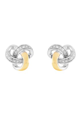 Belk & Co 1/10 ct. t.w. Diamond Knot Stud Earrings in Sterling Silver and 10K Yellow Gold