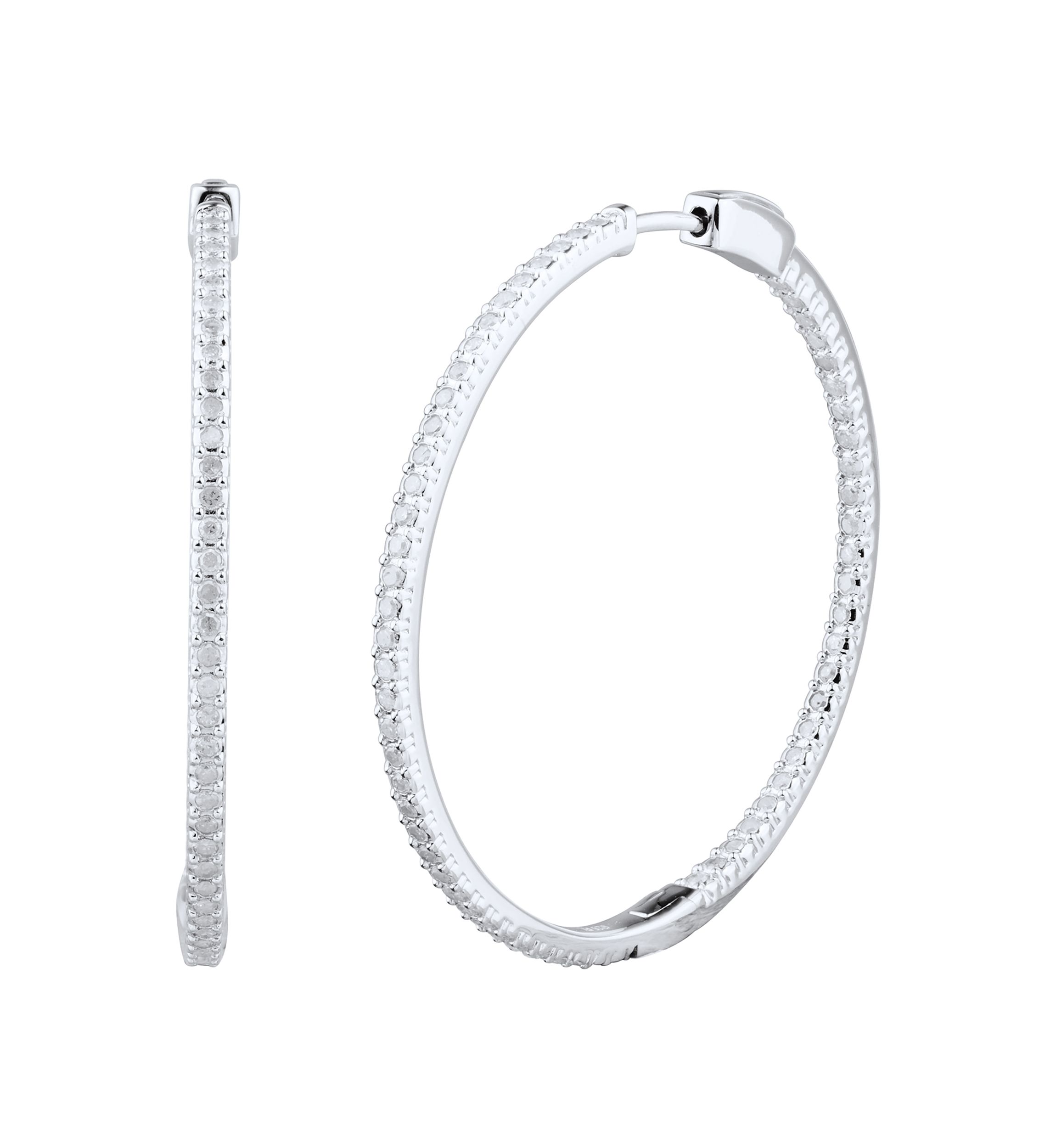 1 ct. t.w. Diamond Sterling Silver Hoop Earrings