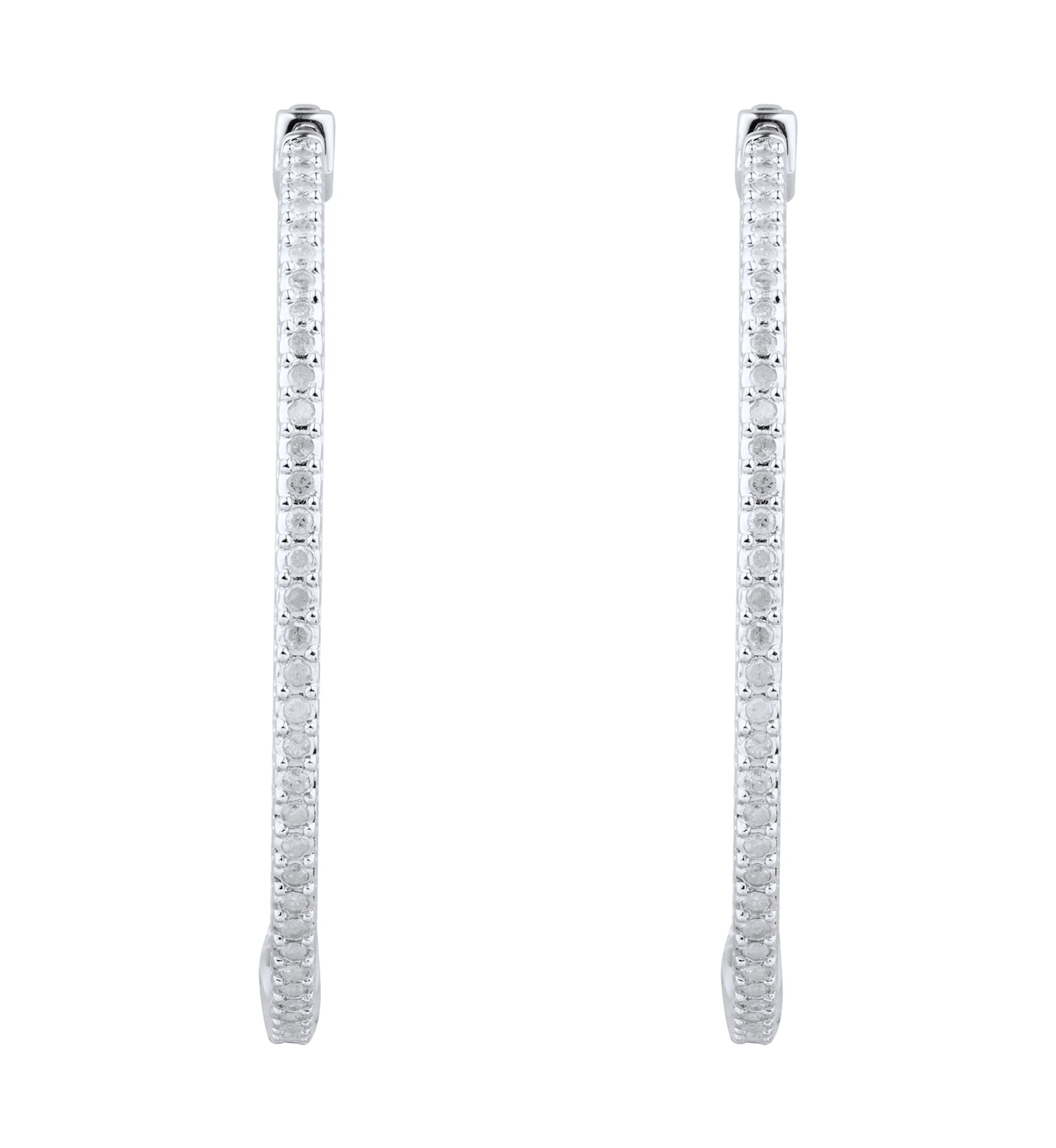 1 ct. t.w. Diamond Sterling Silver Hoop Earrings