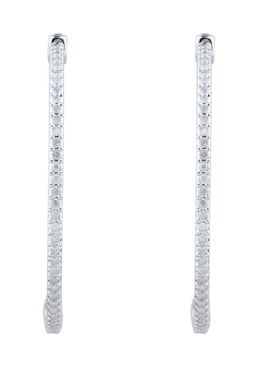 1 ct. t.w. Diamond Sterling Silver Hoop Earrings