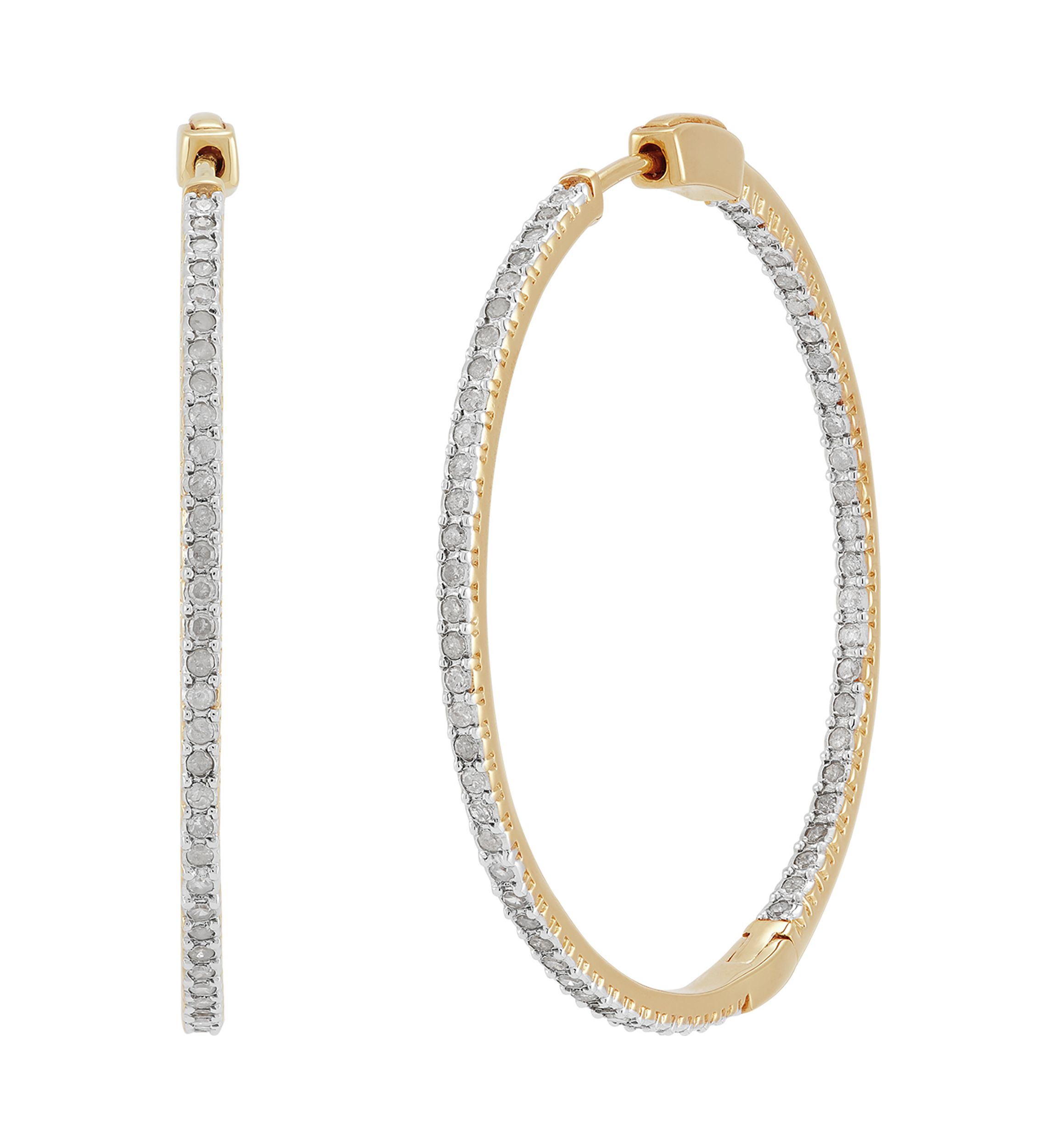 1 ct. t.w. Diamond Hoop Earrings in Sterling Silver with Gold Plating