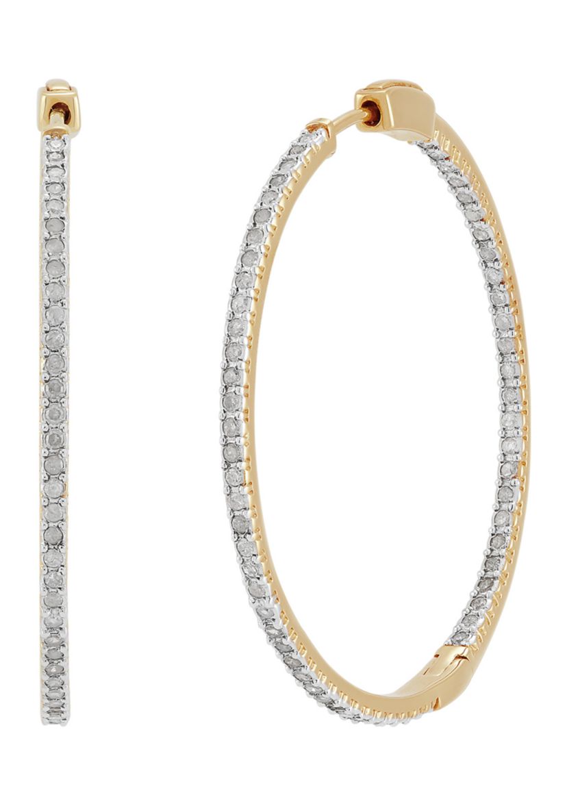 1 ct. t.w. Diamond Hoop Earrings in Sterling Silver with Gold Plating