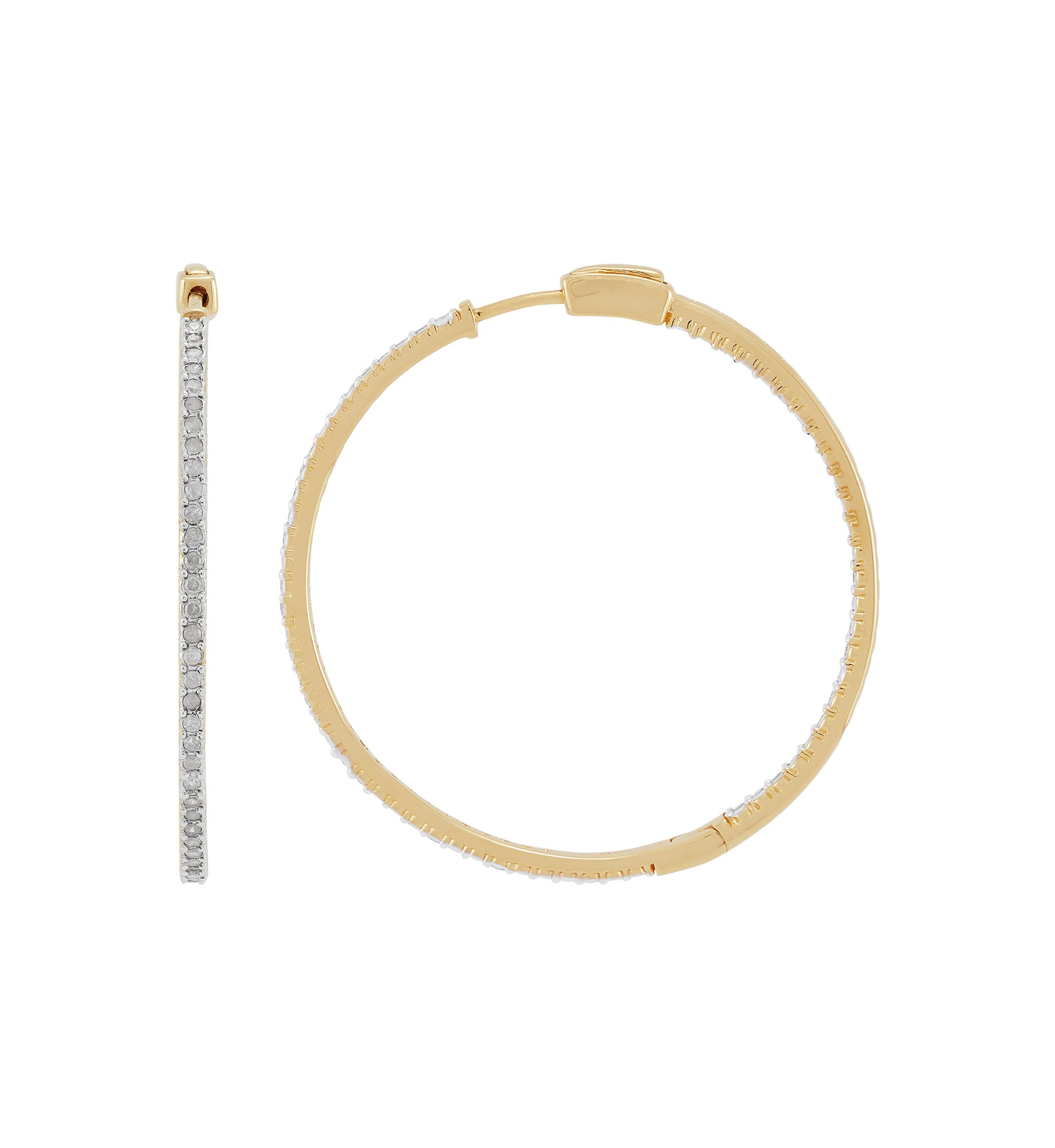 1 ct. t.w. Diamond Hoop Earrings in Sterling Silver with Gold Plating