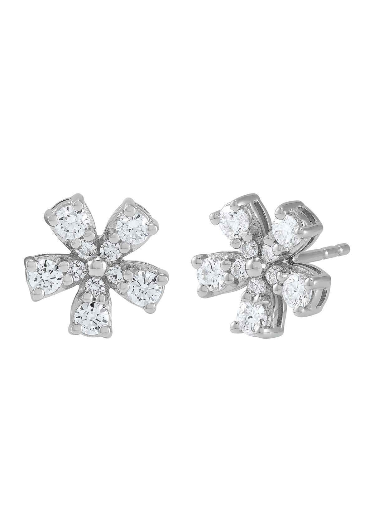 Lab Grown 1/2 ct. t.w. Diamond Flower Stud Earrings in Sterling Silver