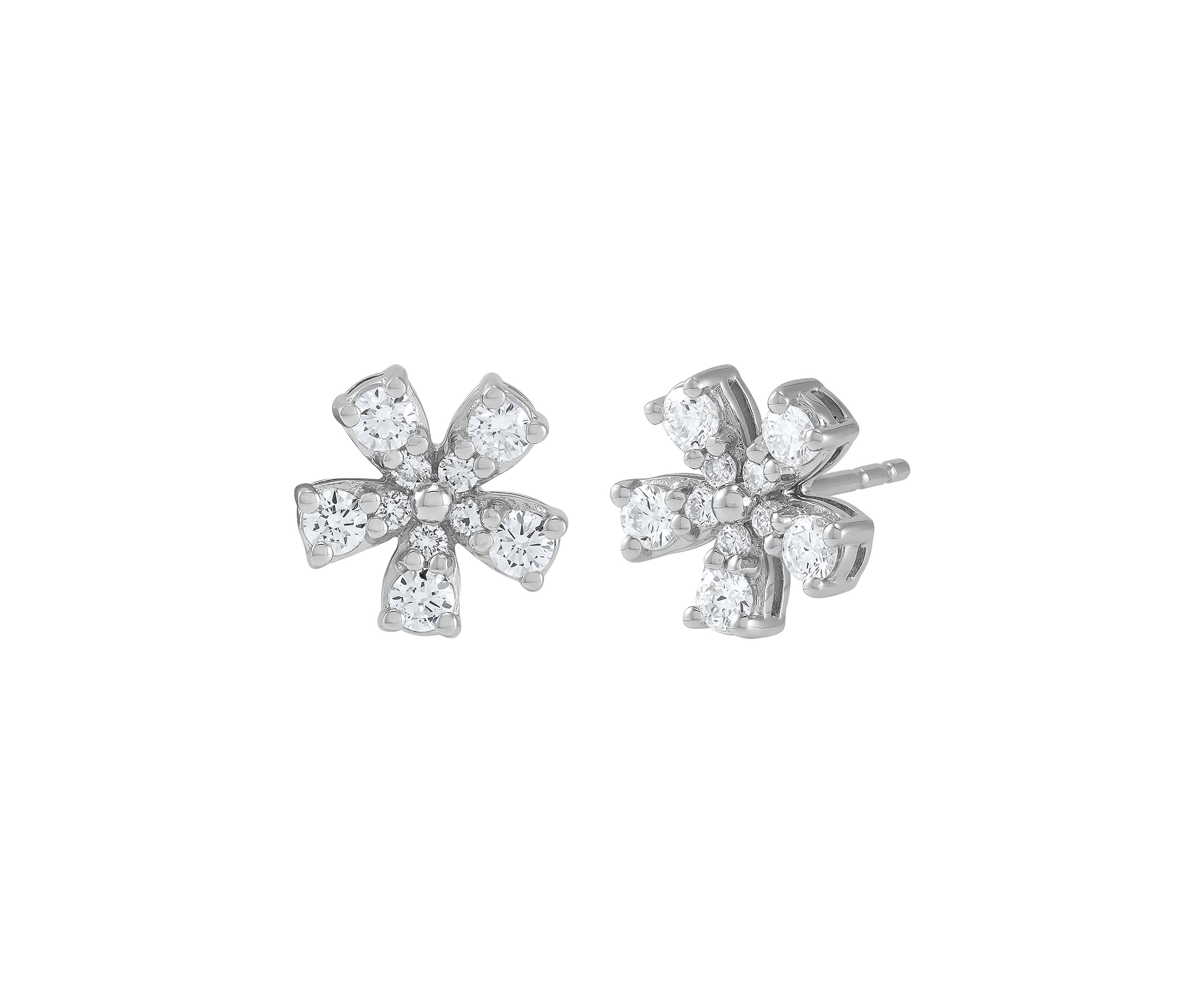 Lab Grown 1/2 ct. t.w. Diamond Flower Stud Earrings in Sterling Silver