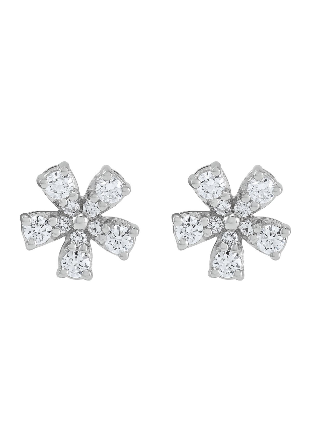 Lab Grown 1/2 ct. t.w. Diamond Flower Stud Earrings in Sterling Silver