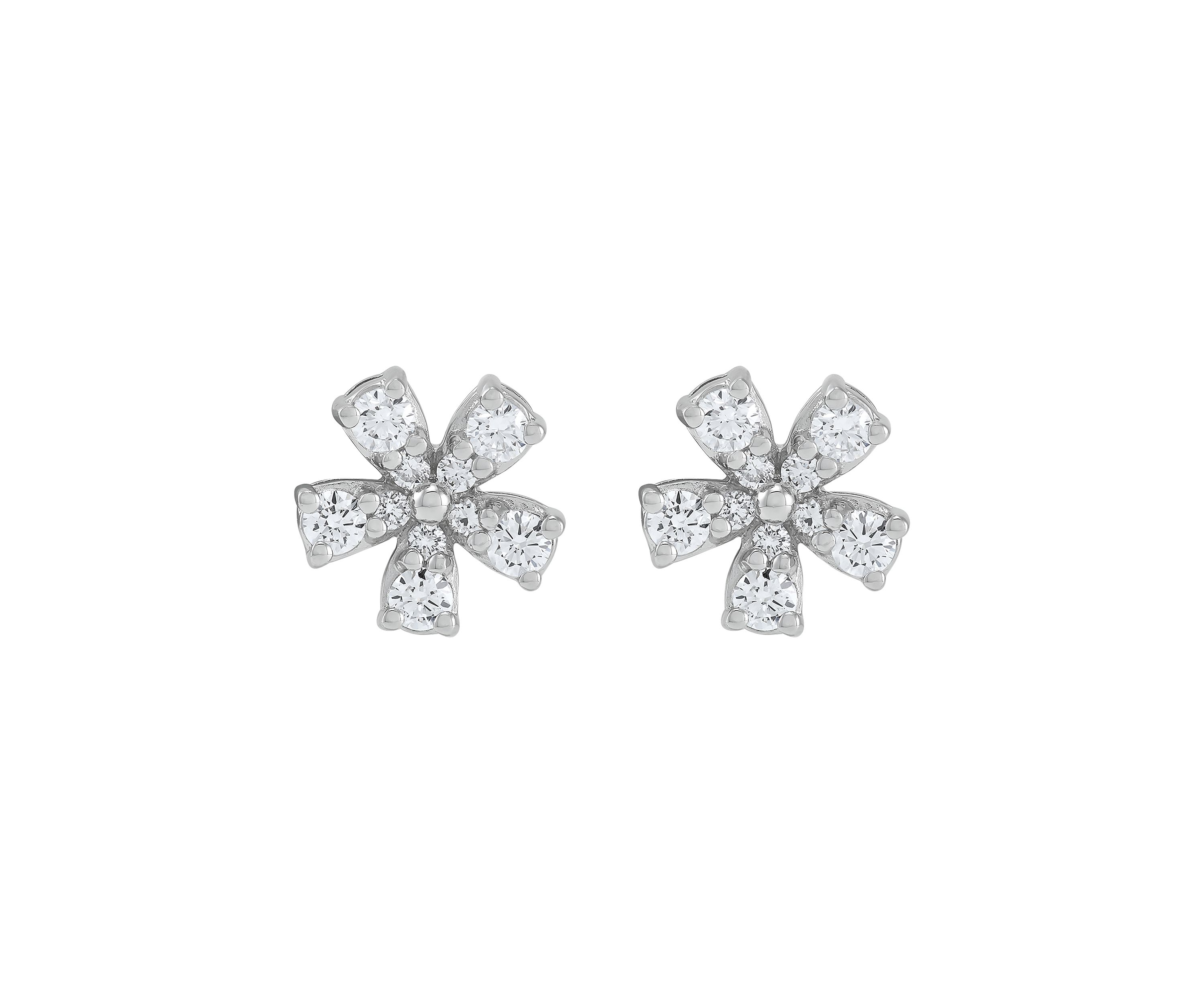 Lab Grown 1/2 ct. t.w. Diamond Flower Stud Earrings in Sterling Silver