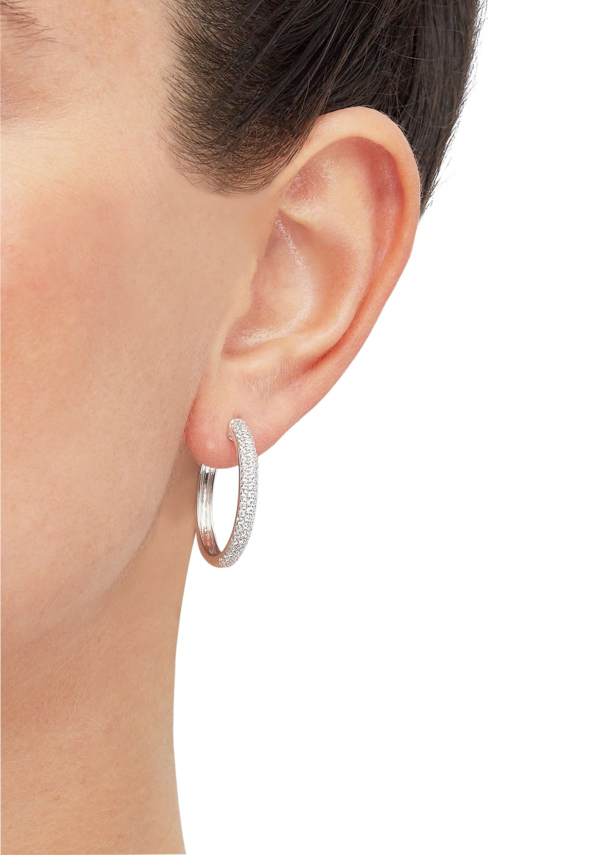 1 ct. t.w. Lab Created Diamond Hoop Earrings in 10K White Gold 