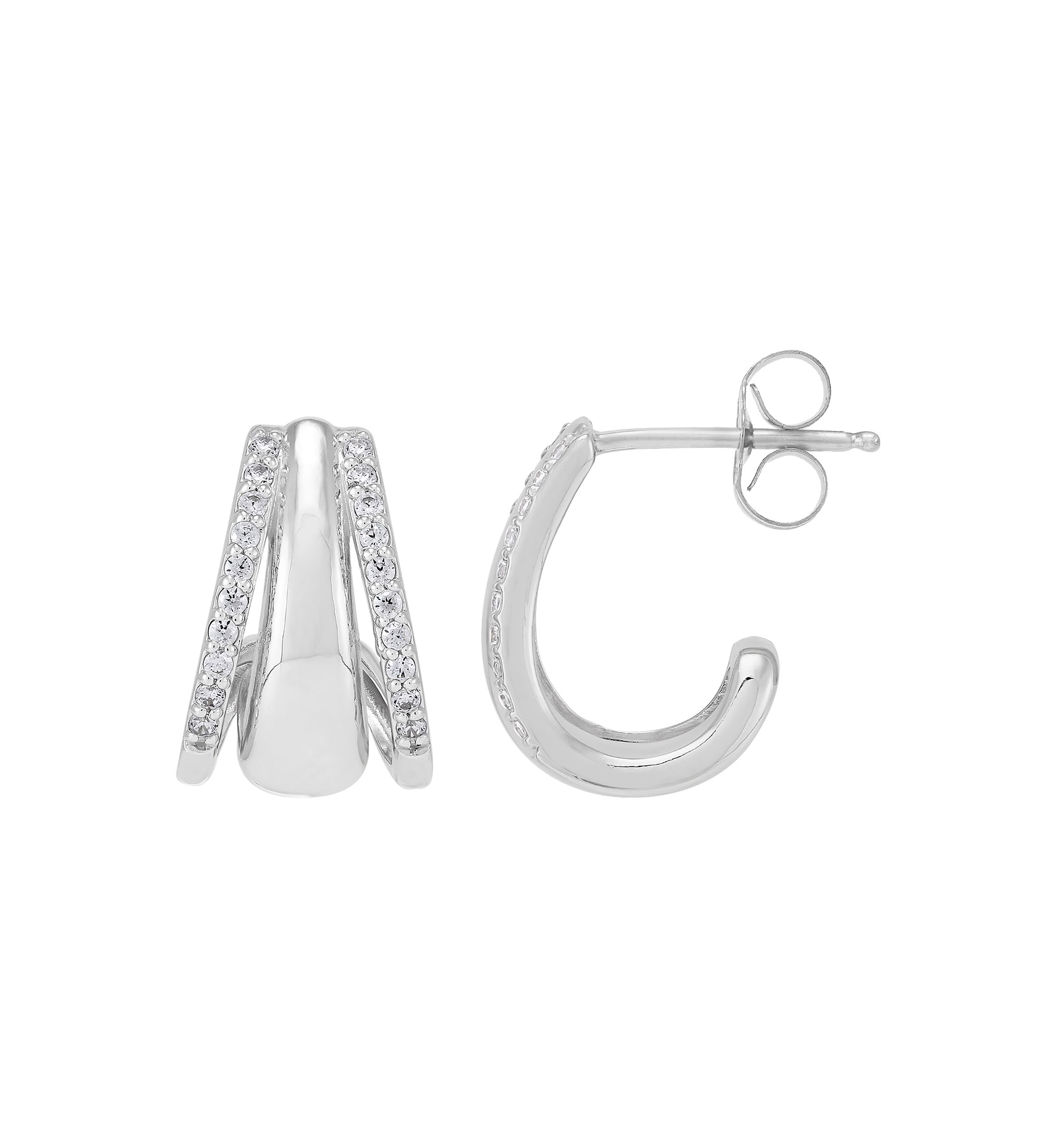 1/4 ct. t.w. Lab Grown Diamond Tri Row Earrings in Sterling Silver