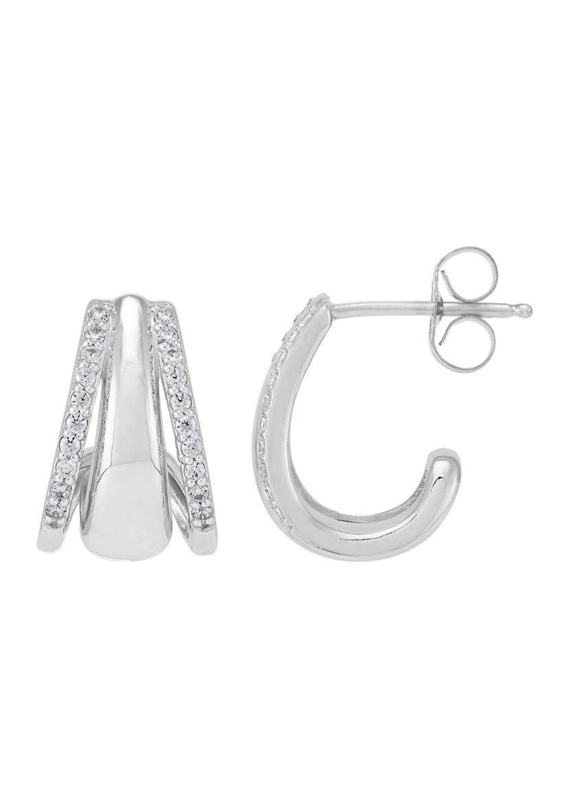 1/4 ct. t.w. Lab Grown Diamond Tri Row Earrings in Sterling Silver