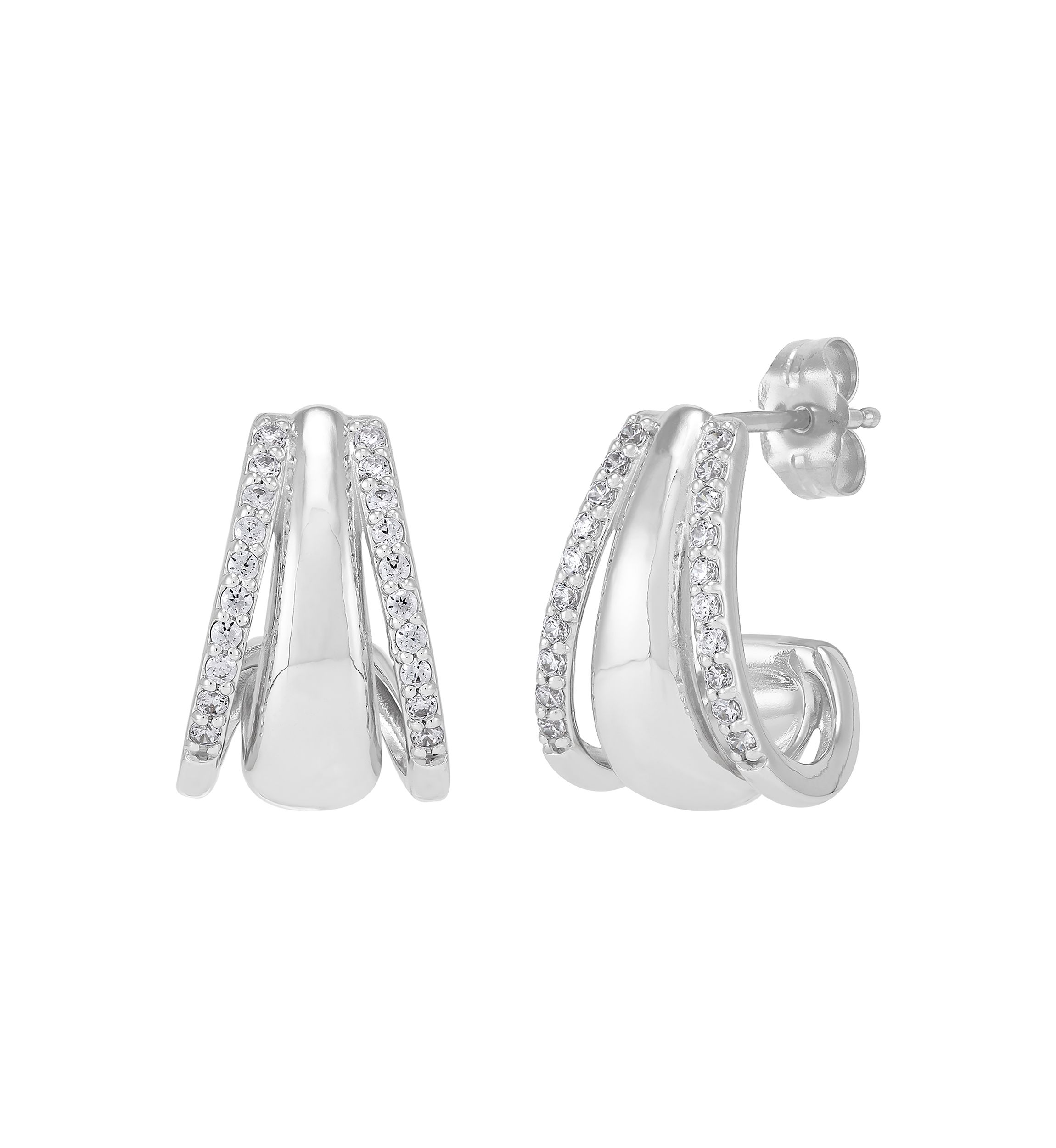1/4 ct. t.w. Lab Grown Diamond Tri Row Earrings in Sterling Silver