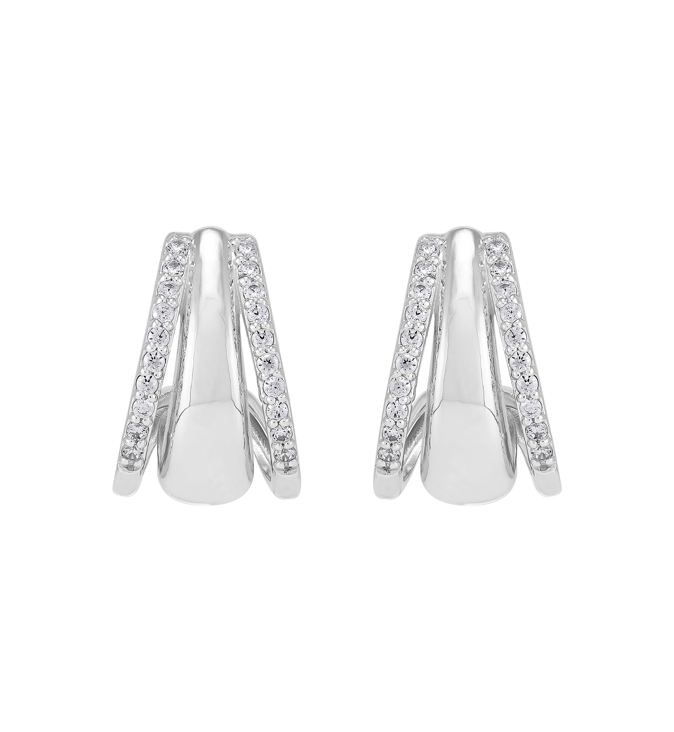 1/4 ct. t.w. Lab Grown Diamond Tri Row Earrings in Sterling Silver