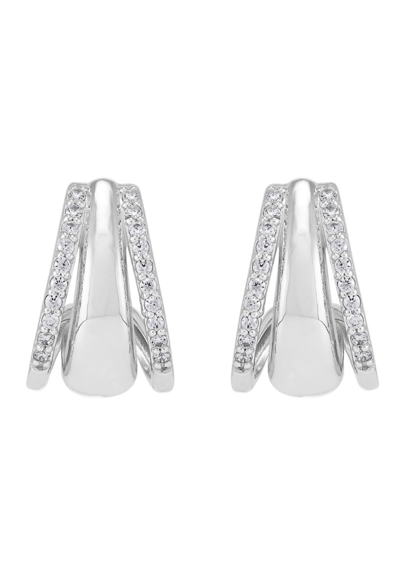 1/4 ct. t.w. Lab Grown Diamond Tri Row Earrings in Sterling Silver
