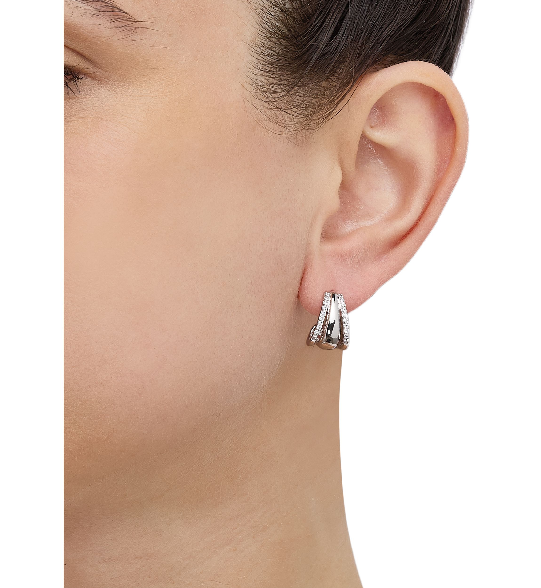 1/4 ct. t.w. Lab Grown Diamond Tri Row Earrings in Sterling Silver