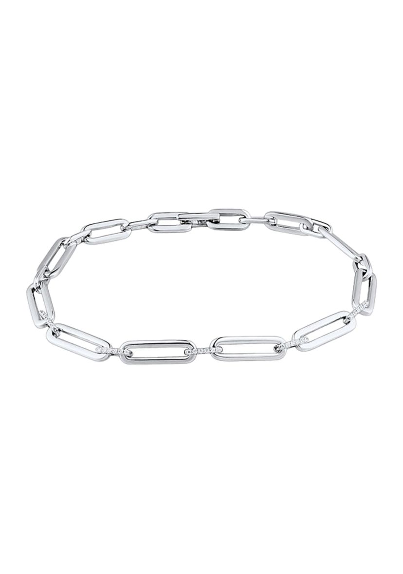 1/10 ct. t.w. Diamond Paperclip Bracelet in Sterling Silver