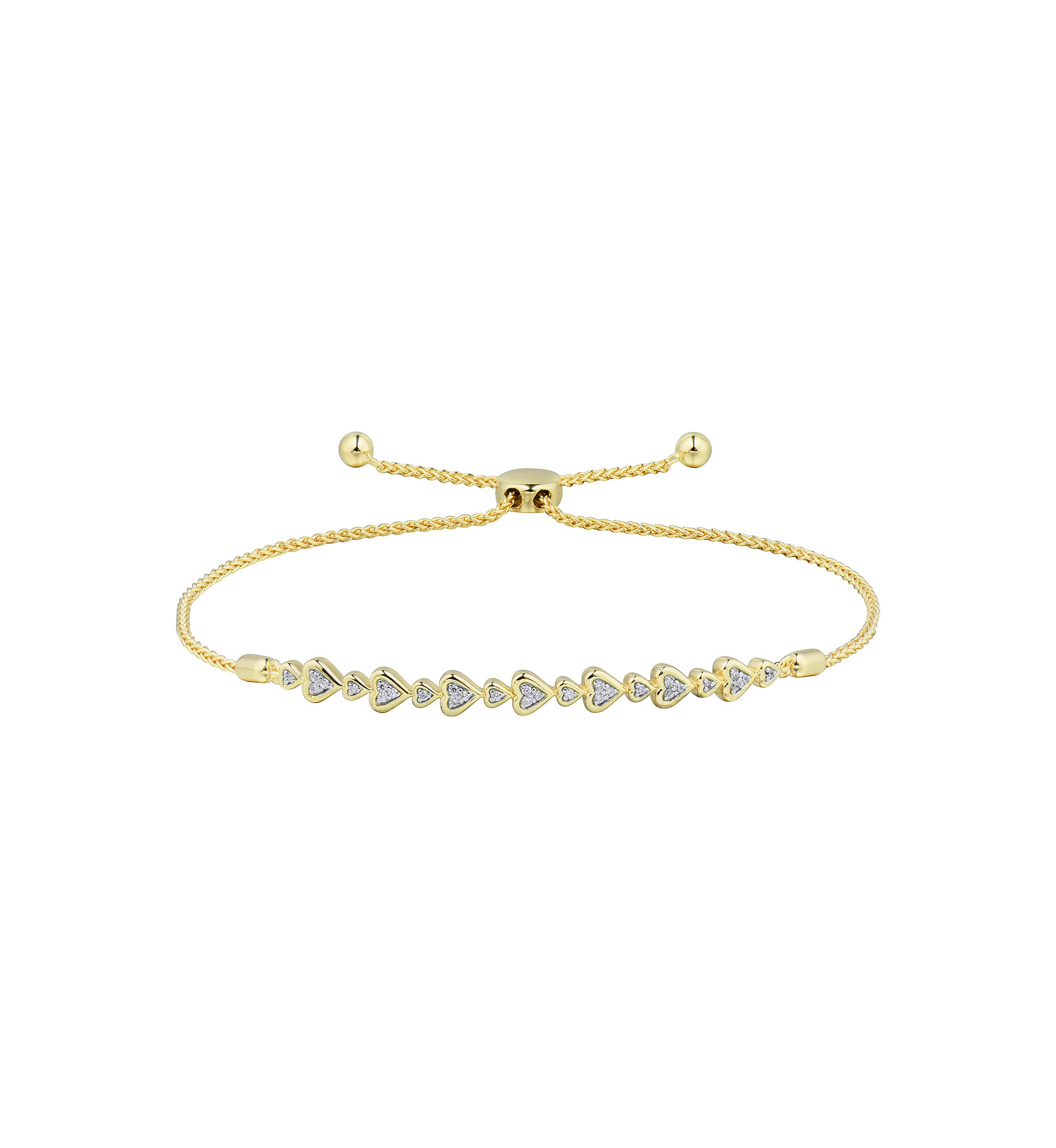  1/10 ct. t.w. Diamond Heart Bolo Bracelet in Gold-Plated Sterling Silver 