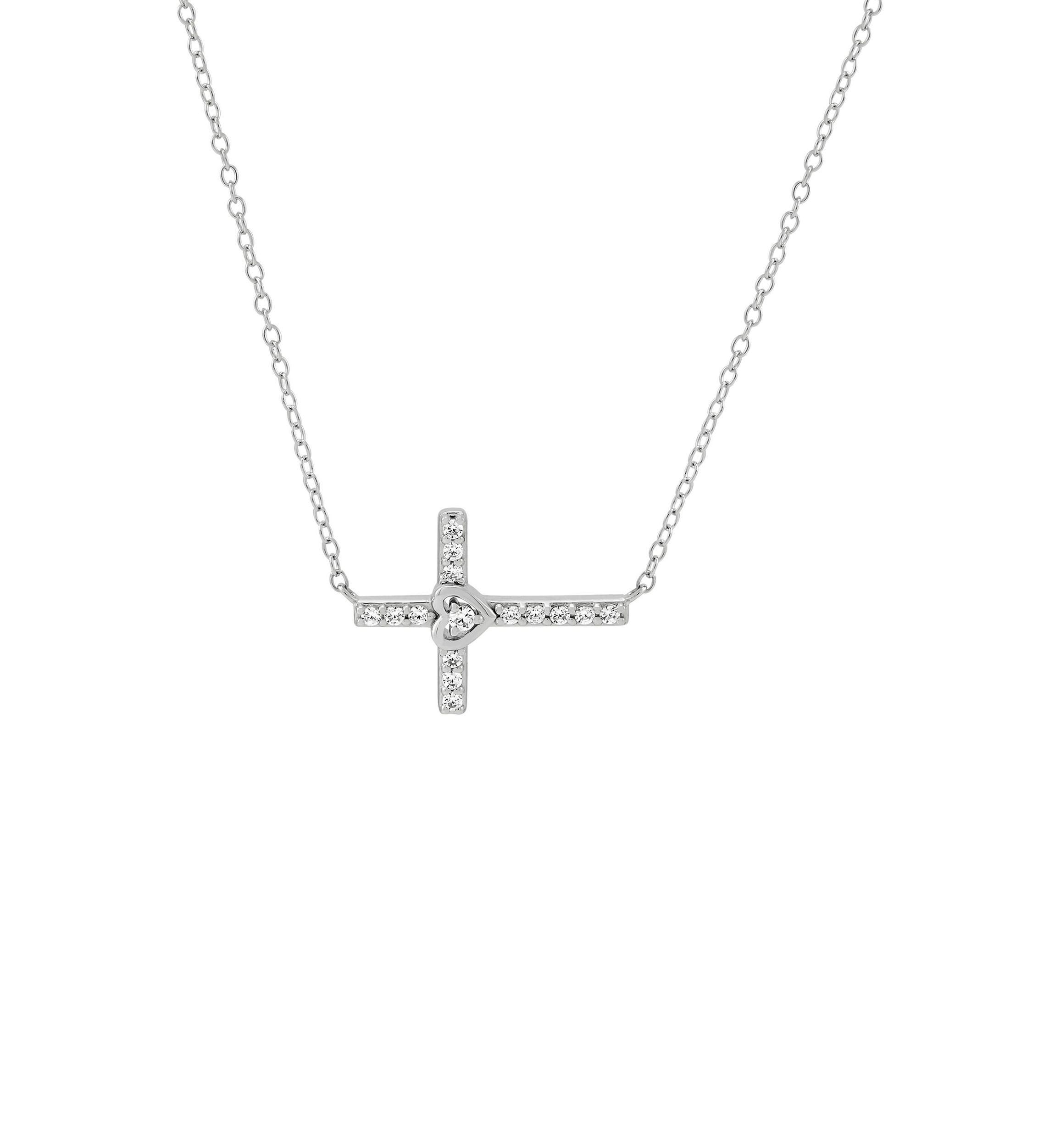 1/6 ct. t.w. Lab Grown Diamond Cross Necklace in Sterling Silver