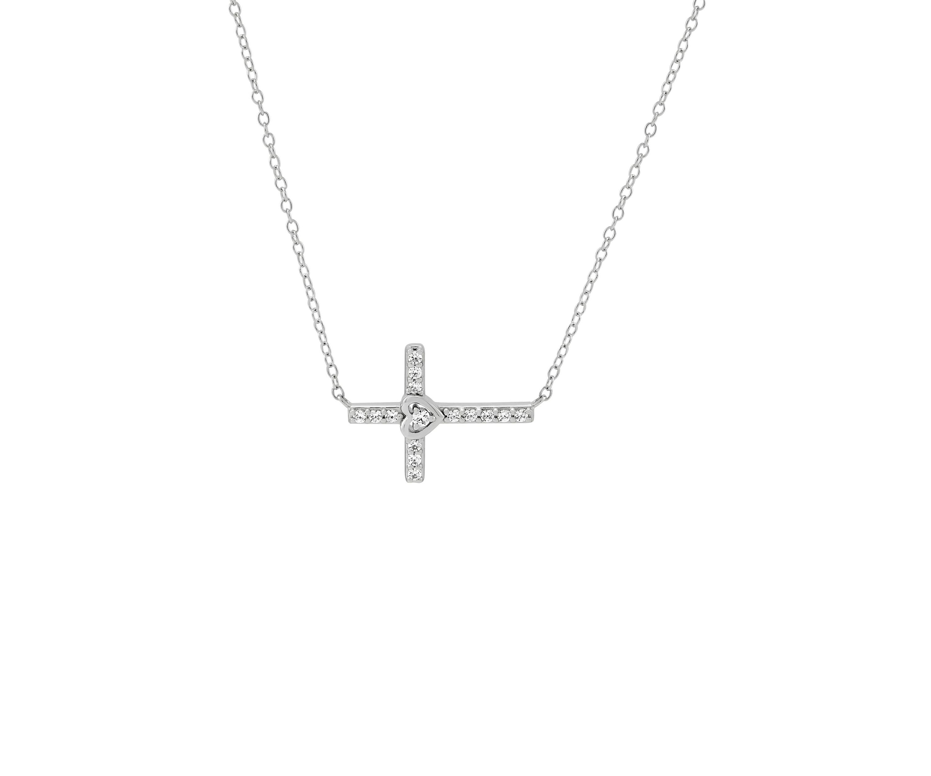 1/6 ct. t.w. Lab Grown Diamond Cross Necklace in Sterling Silver
