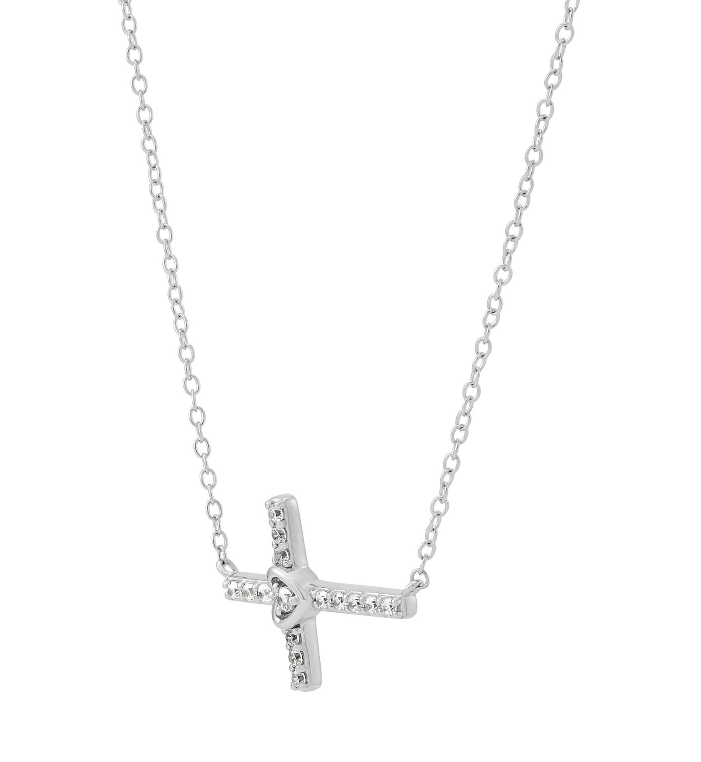 1/6 ct. t.w. Lab Grown Diamond Cross Necklace in Sterling Silver