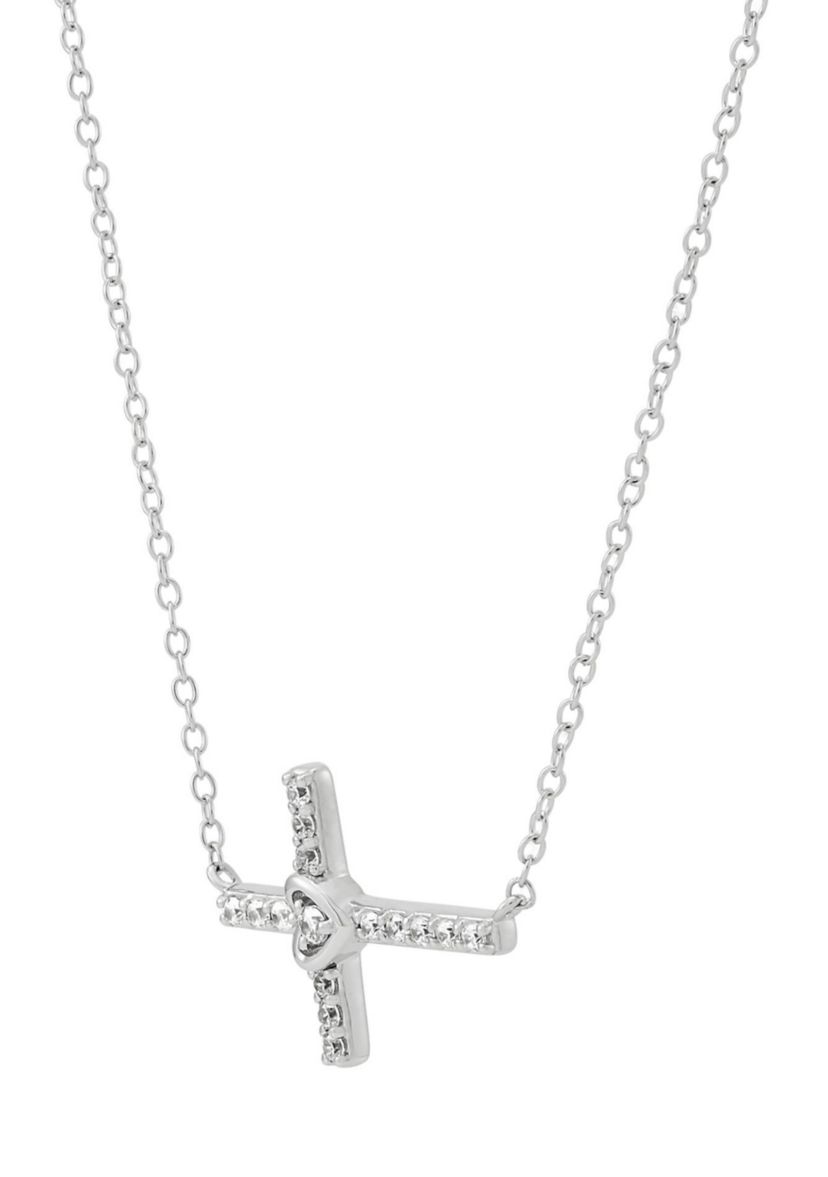 1/6 ct. t.w. Lab Grown Diamond Cross Necklace in Sterling Silver