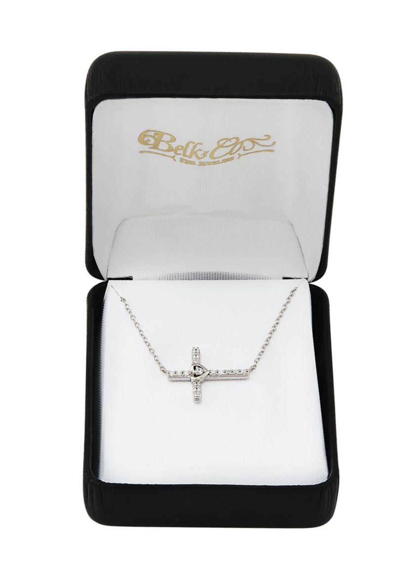 1/6 ct. t.w. Lab Grown Diamond Cross Necklace in Sterling Silver