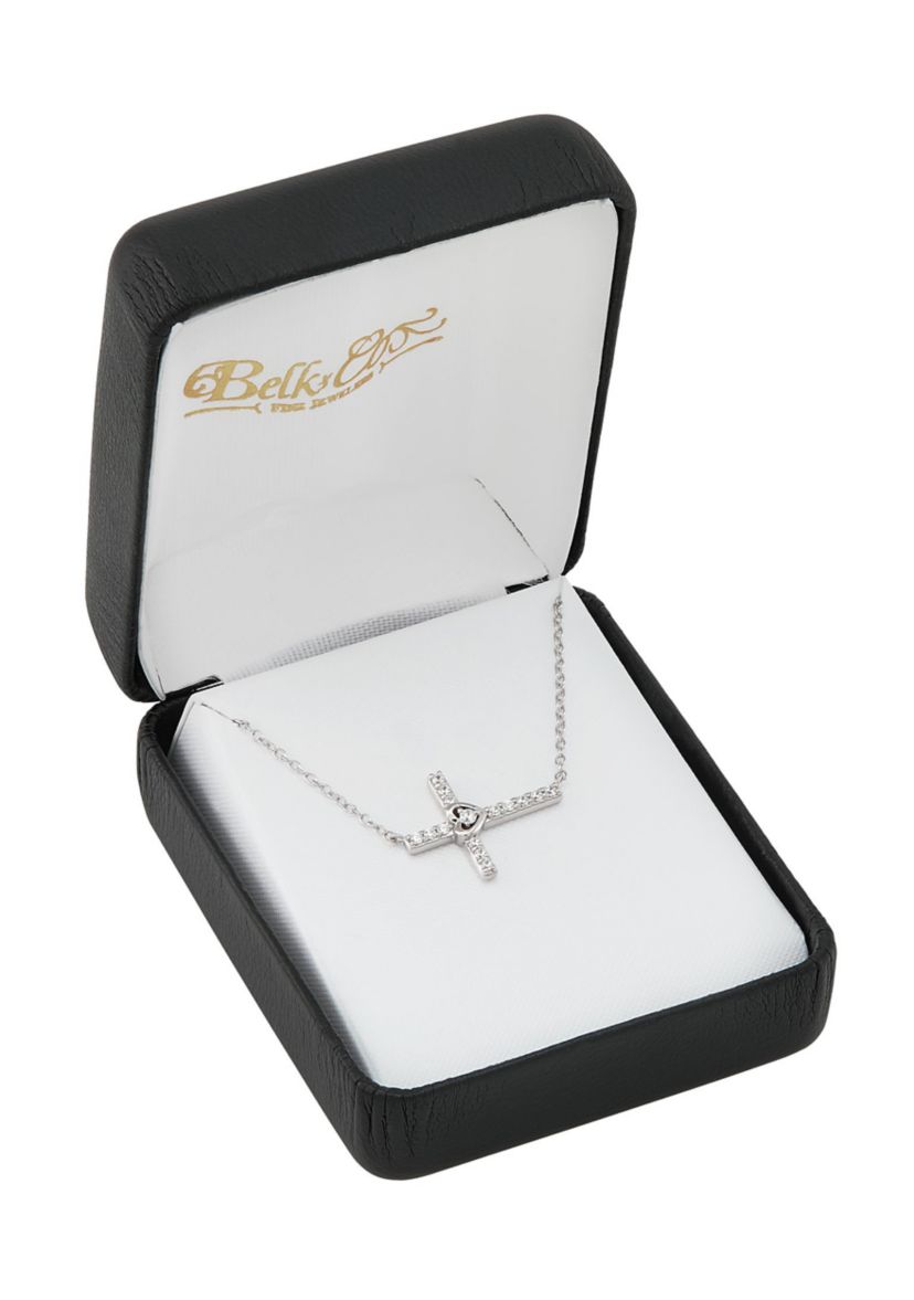1/6 ct. t.w. Lab Grown Diamond Cross Necklace in Sterling Silver