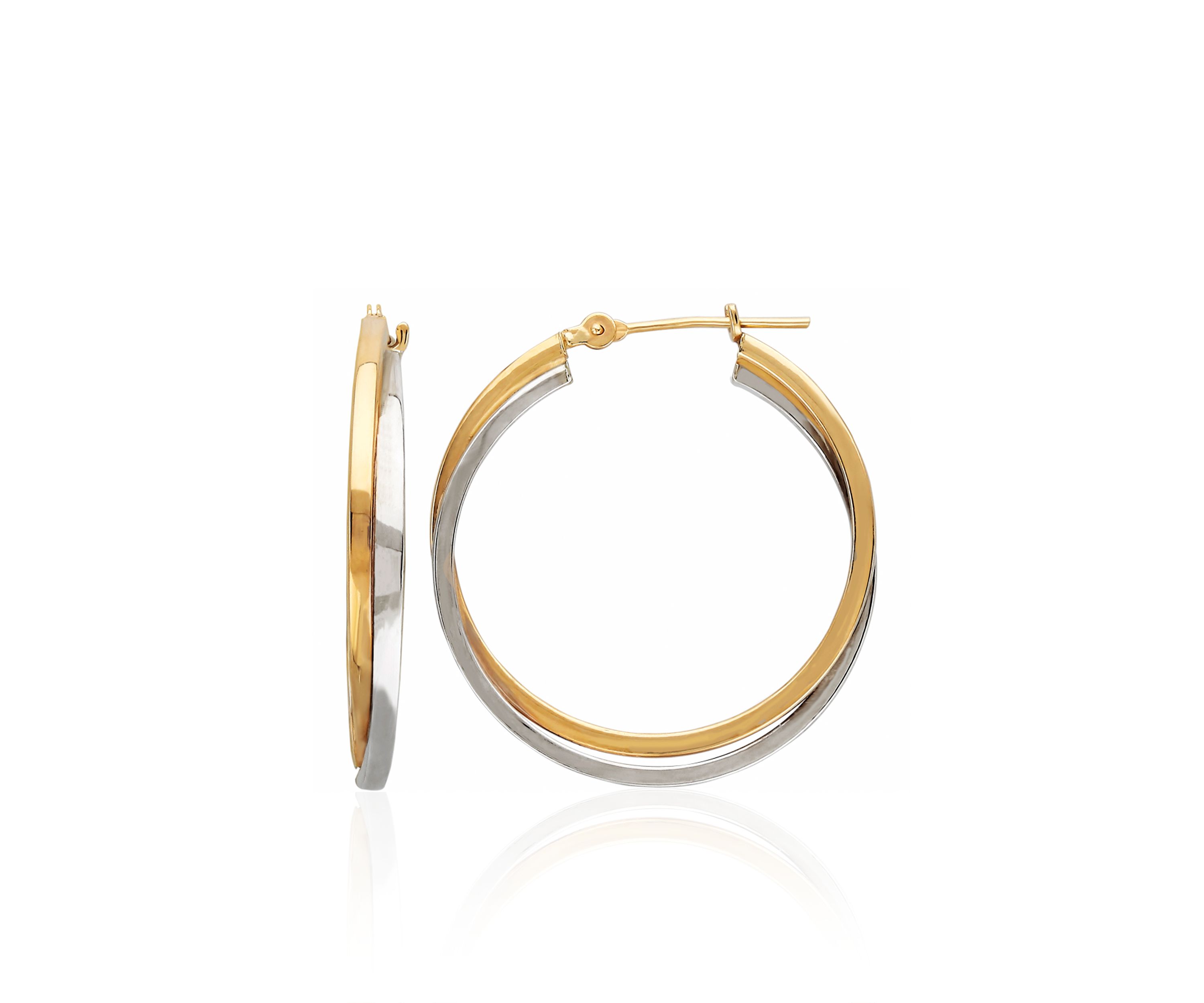Double Square Hoop Earrings in 14k Yellow and White Gold