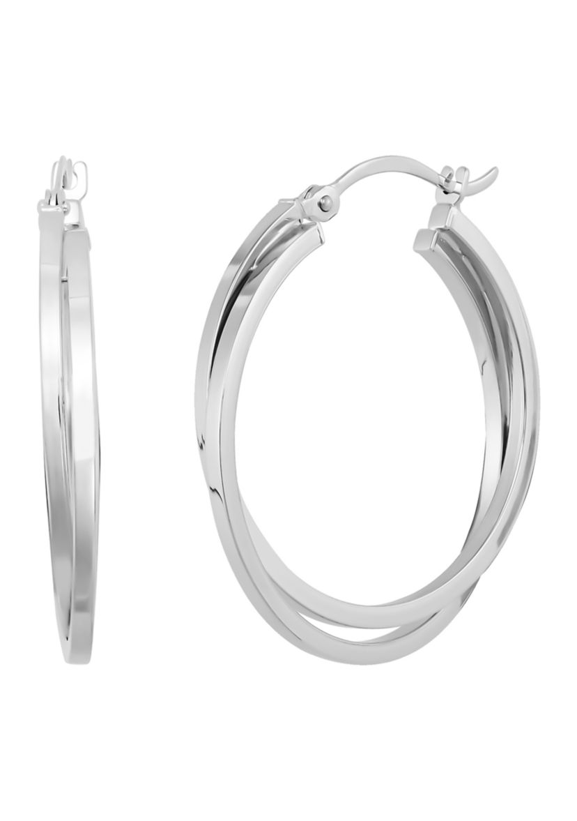 Square Tube Hoop in 14K White Gold