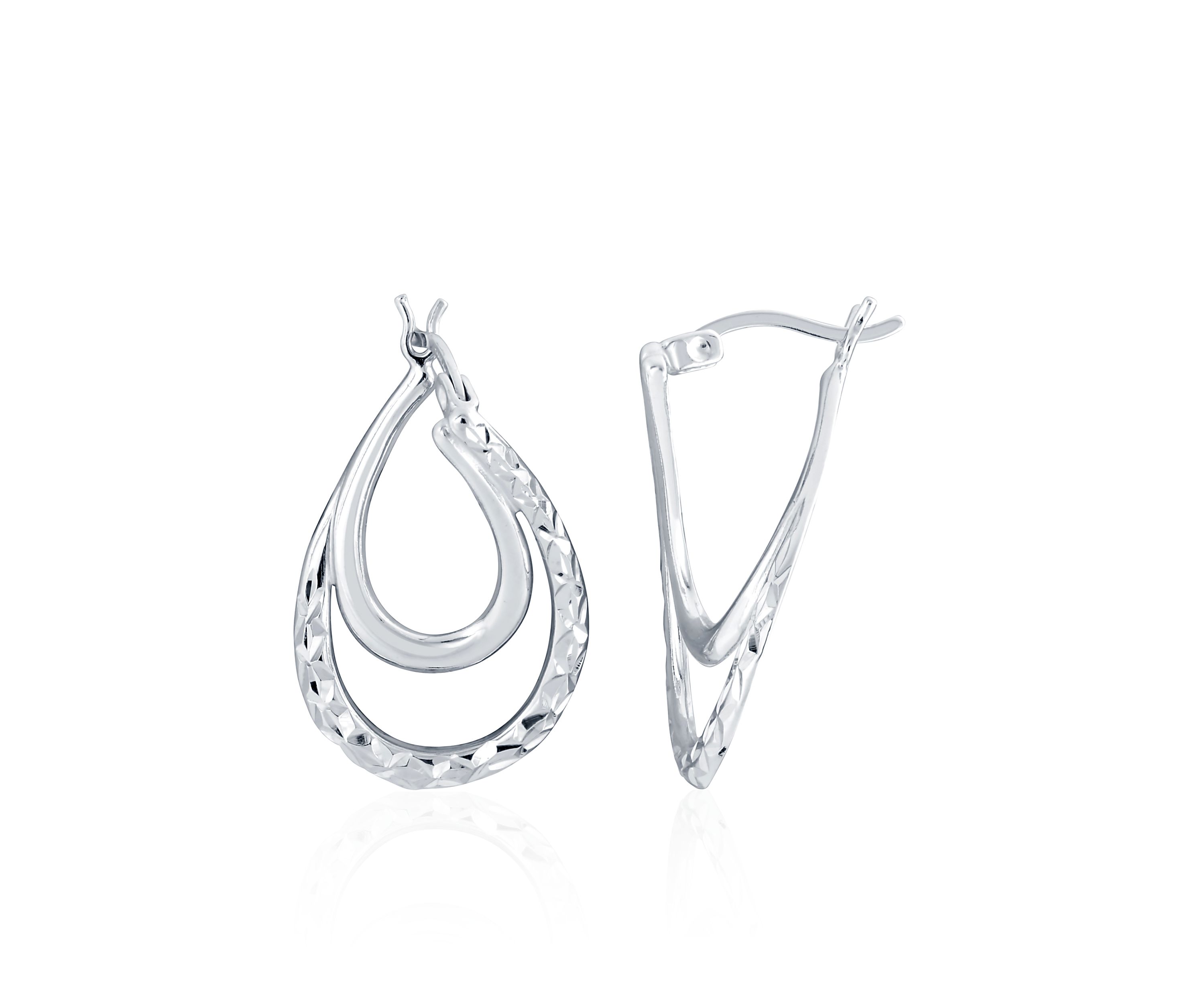 Sterling Silver Double Pear Shape Hoop Earrings