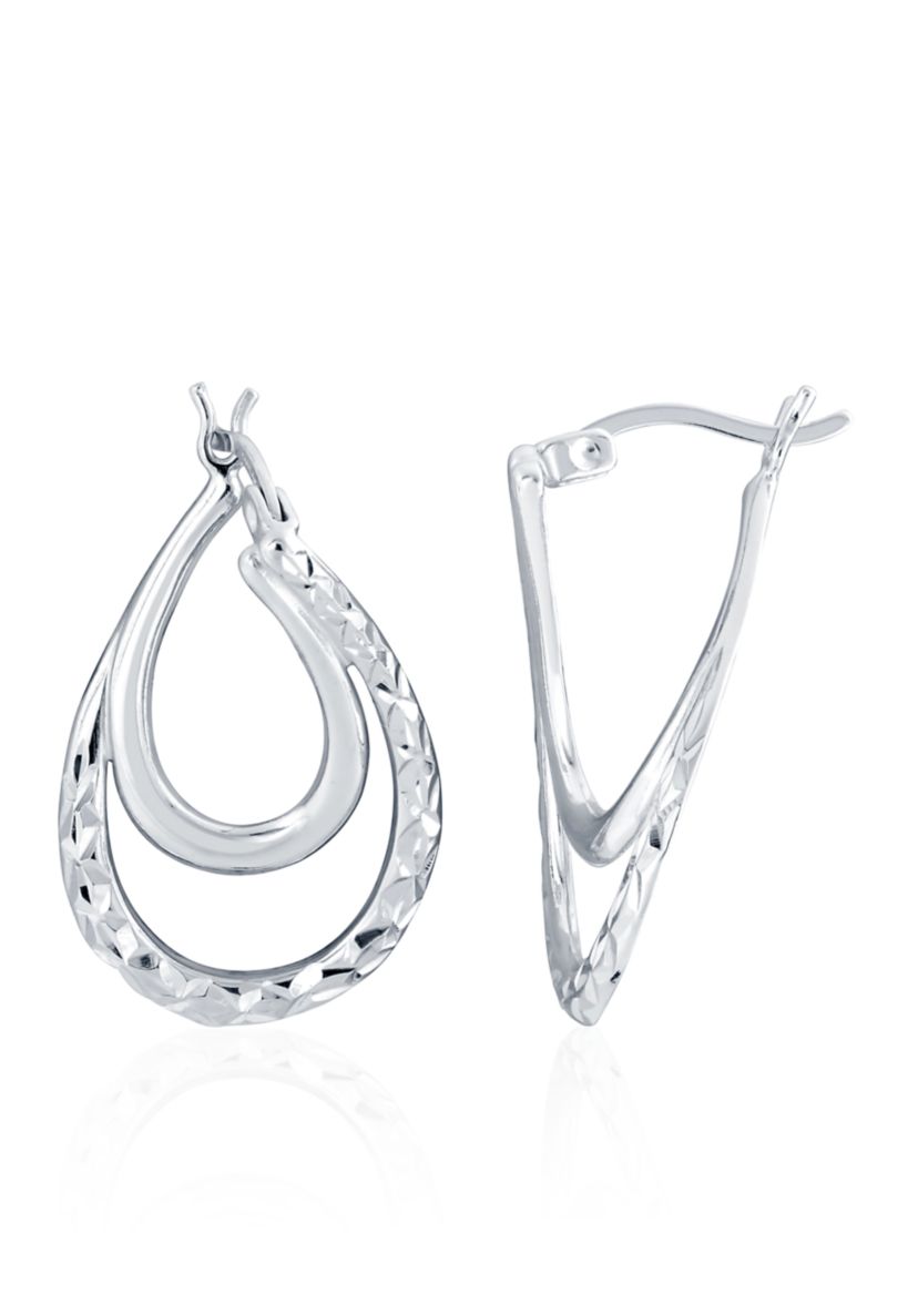 Sterling Silver Double Pear Shape Hoop Earrings