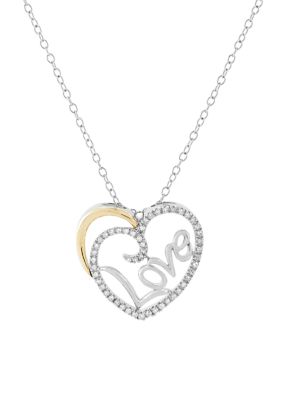 Belk & Co 1/6 ct. t.w. Diamond Heart (Love) Necklace in Sterling Silver & 14K Yellow Gold 18" Cable Chain, 18 in