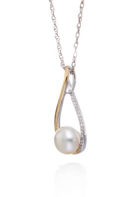 Belk & Co Freshwater Pearl & Diamond Pendant in 14K Yellow Gold & Sterling Silver