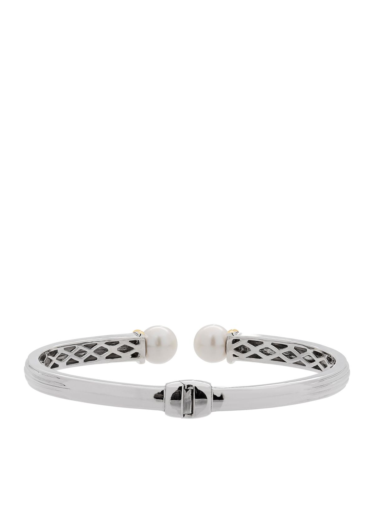 Sterling Silver 14K Yellow Gold Pearl Bangle Bracelet
