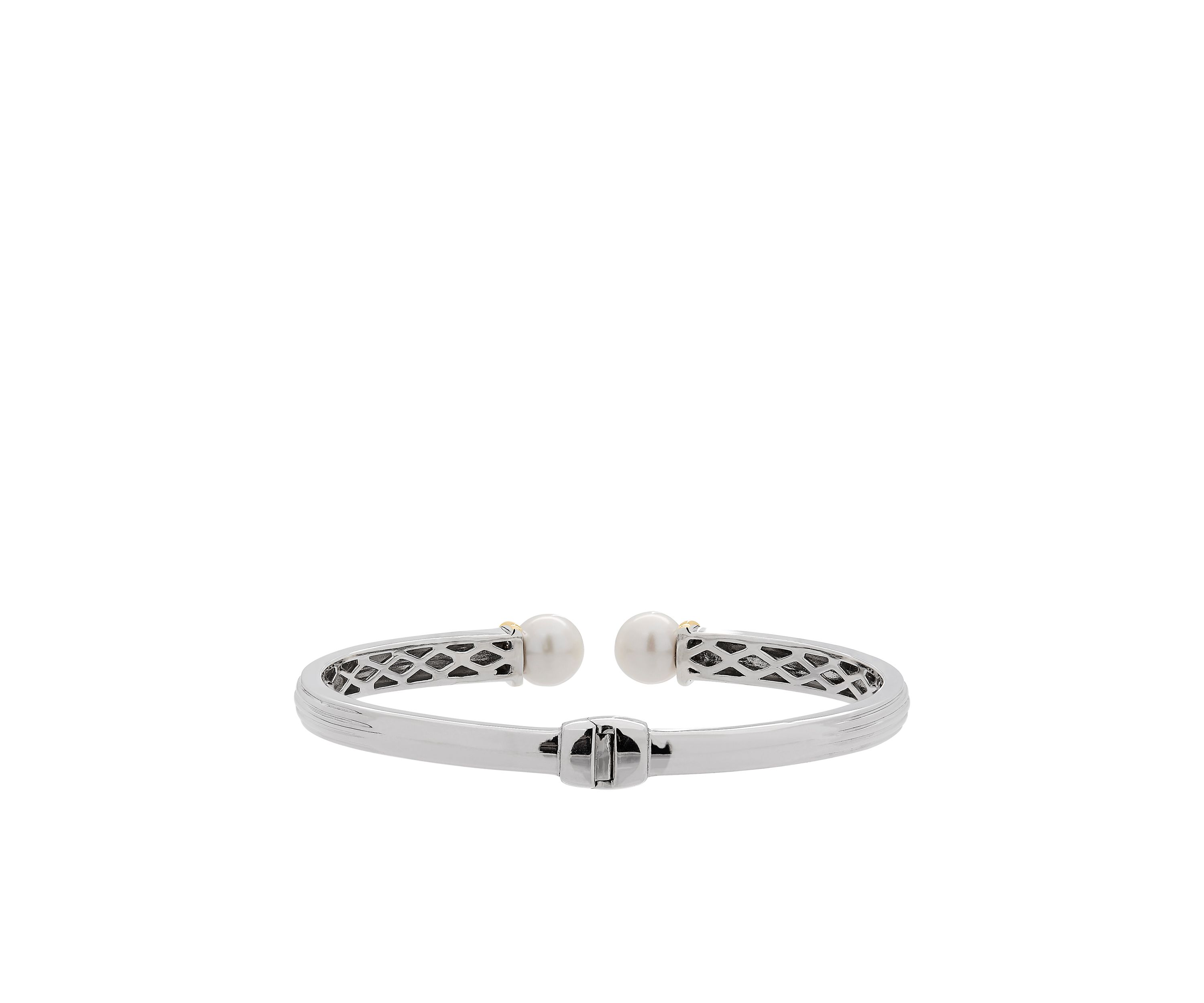 Sterling Silver 14K Yellow Gold Pearl Bangle Bracelet