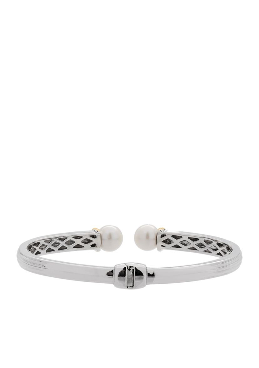 Sterling Silver 14K Yellow Gold Pearl Bangle Bracelet