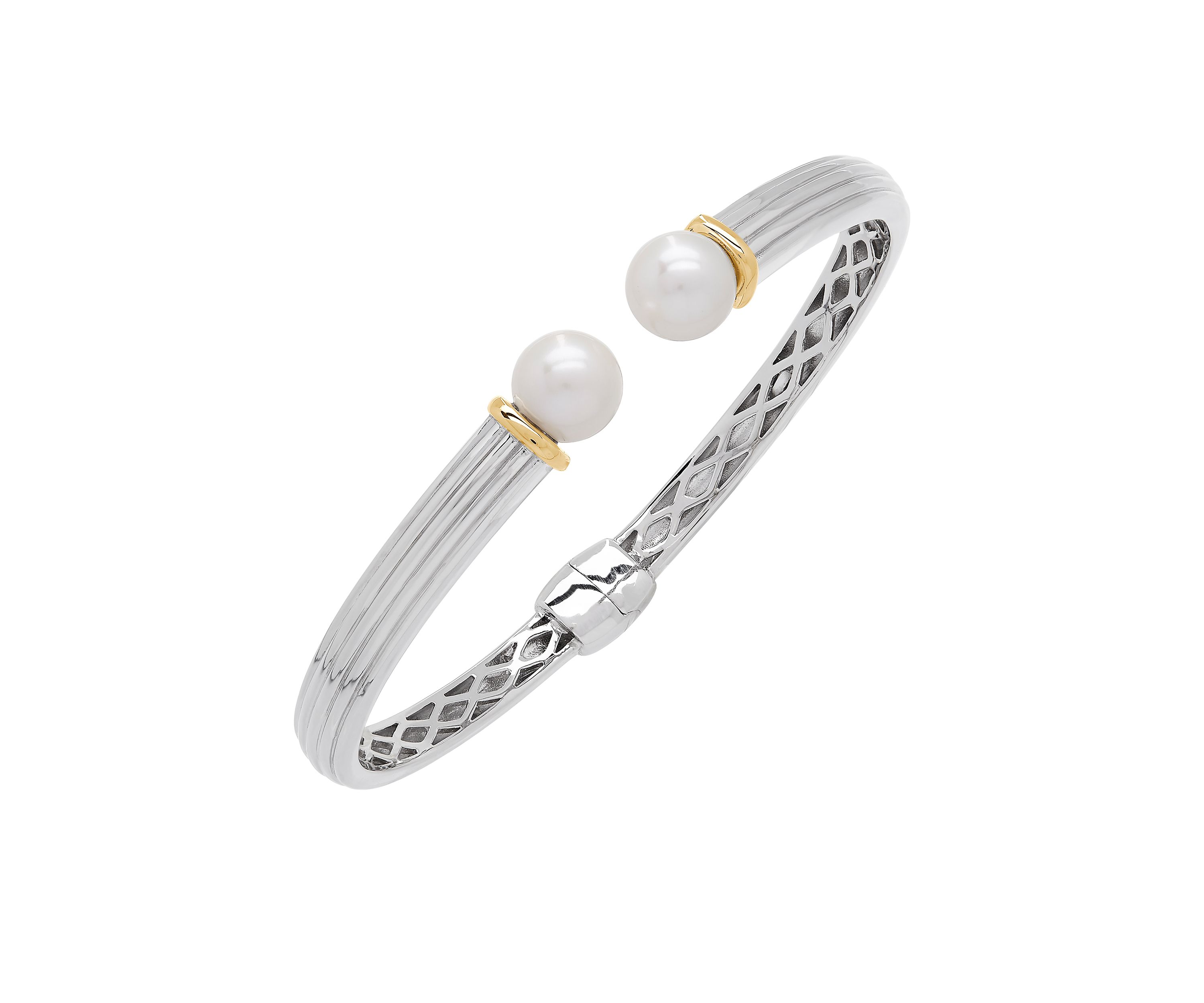 Sterling Silver 14K Yellow Gold Pearl Bangle Bracelet